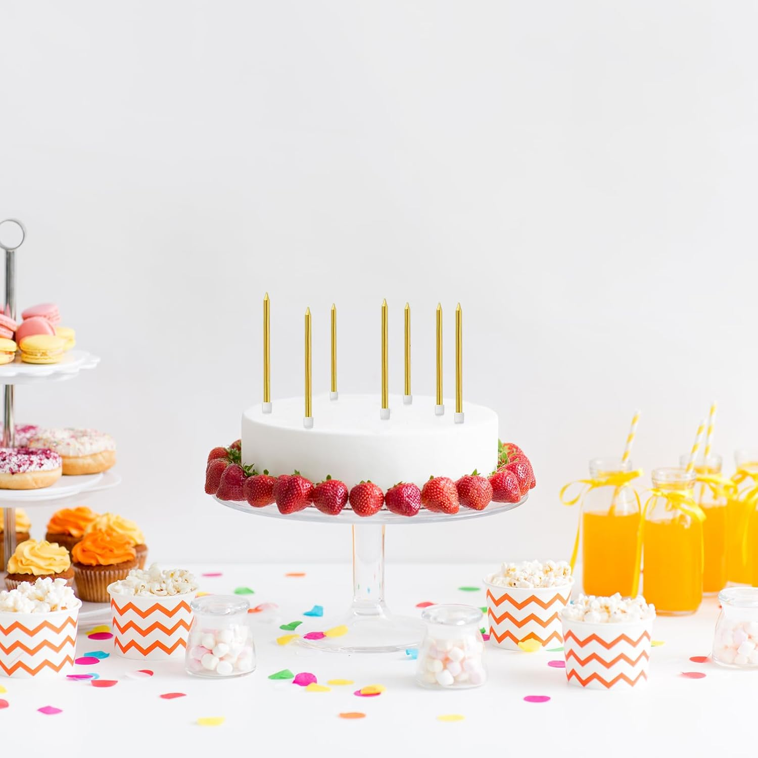 Birthday Cake Candles 6 Pieces Golden Candles, Birthday Party Long Thin Cake Candles Metallic Birthday Candles, Birthday Candles in Holders, for Wedding Anniversary Graduation Party Decors (A) image number 1