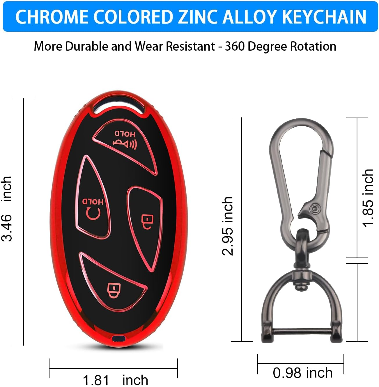 QBUC for Hyundai Kona Key Fob Cover,Key Case for Hyundai Ioniq 6 Grandeur GN7 KONA Elanrtra Sonata Tucson 2023 2024 2025 Santa Fe Smart Key Protector with Keychain(Red, 7 Buttons) image number 7