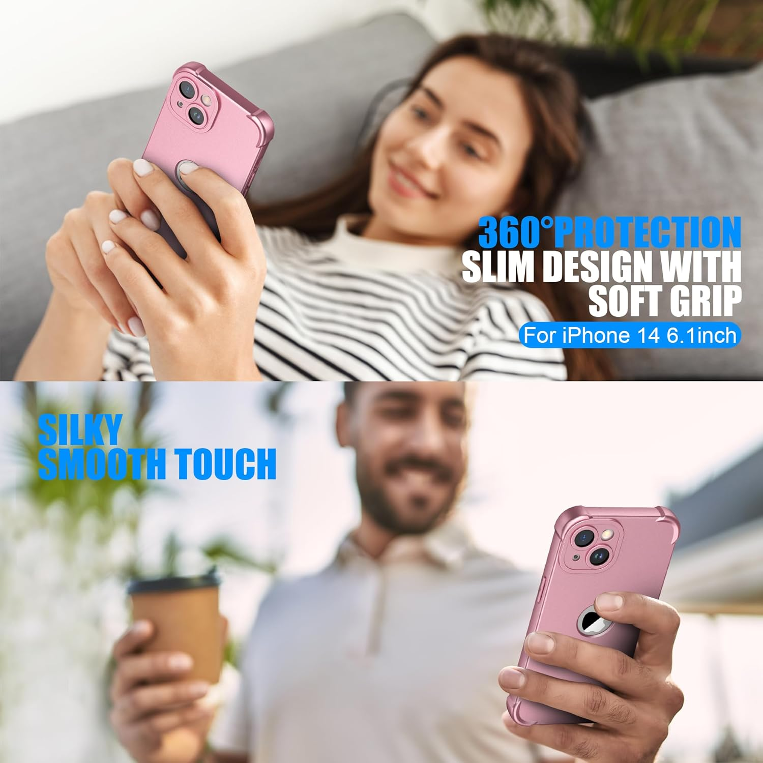 ORETECH Designed for Iphone 14 Case with [2 X Tempered Glass Screen Protector] [Shockproof Protective] Soft TPU Silicone Phone Case for Iphone 14 Case-6.1''Rosegold - Black image number 6