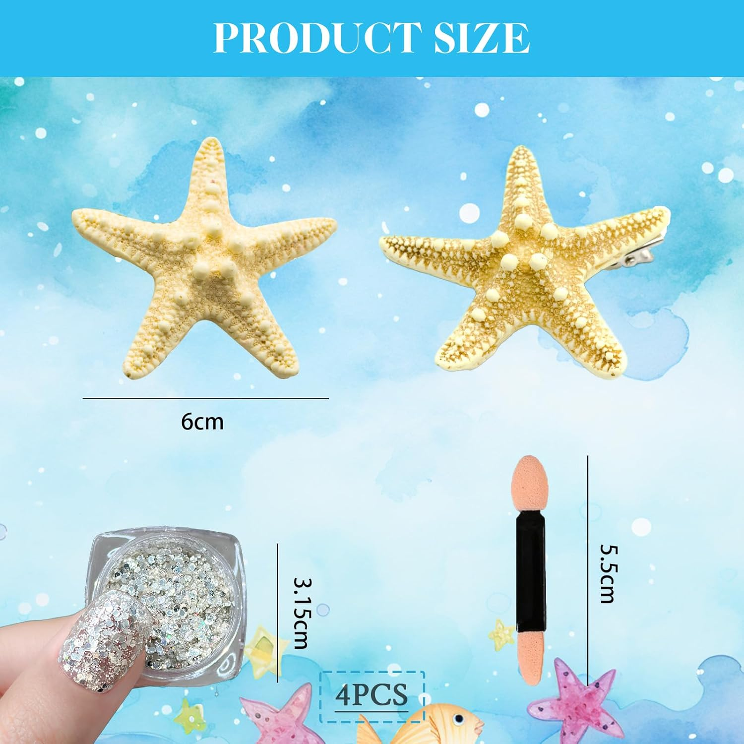 Yamobi Starfish Hair Clip, Starfish Decoration for Women and Girls, Adults, Shell Hair Jewellery for Mermaid Hair Jewellery, Pack of 2 image number 3