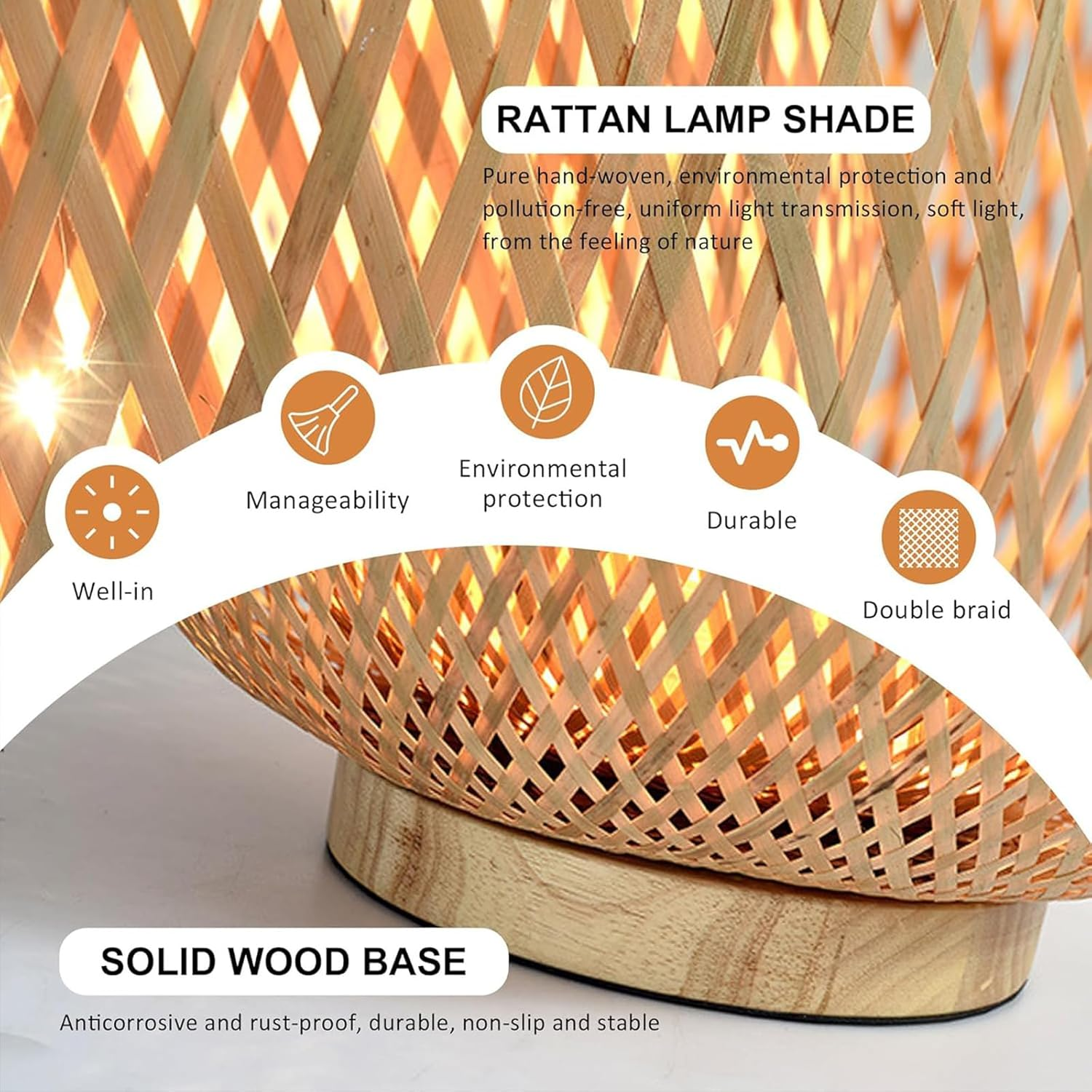 Handmade Bamboo Woven Table Lamp, 3 Color and Stepless Dimmable Small beside Lamp, Vintage Wooden Base Nightstand Lamp, Decorative Reading Light for Bedroom, Living Room, Kids Room. image number 2