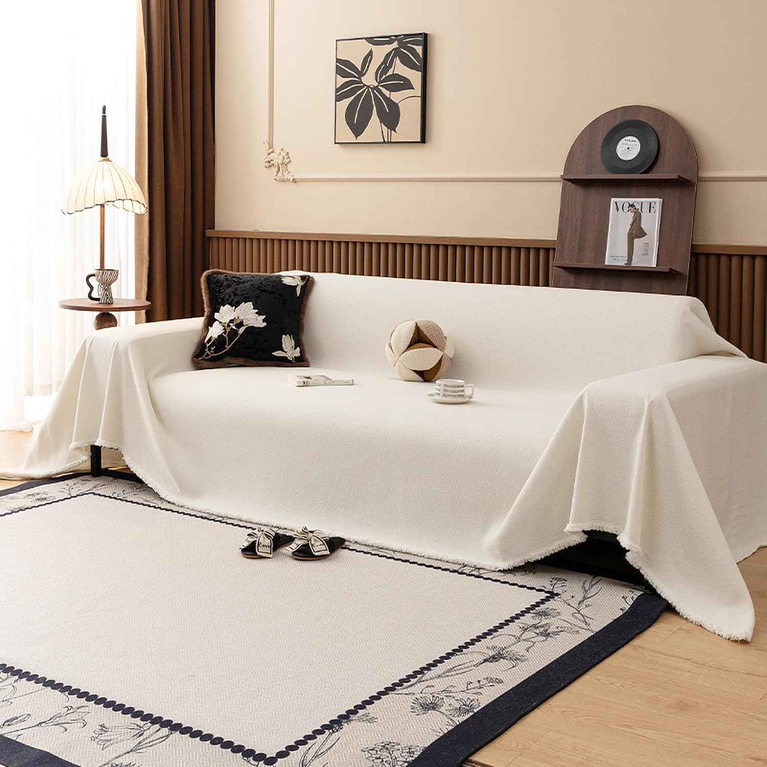 Couch Cover Blanket, L Shaped Sofa Cover, Sectional Couch Covers, Dogs Cat Pet Furniture Protector, Water Resistant (Cream, 180X180Cm/71X71) image number 2