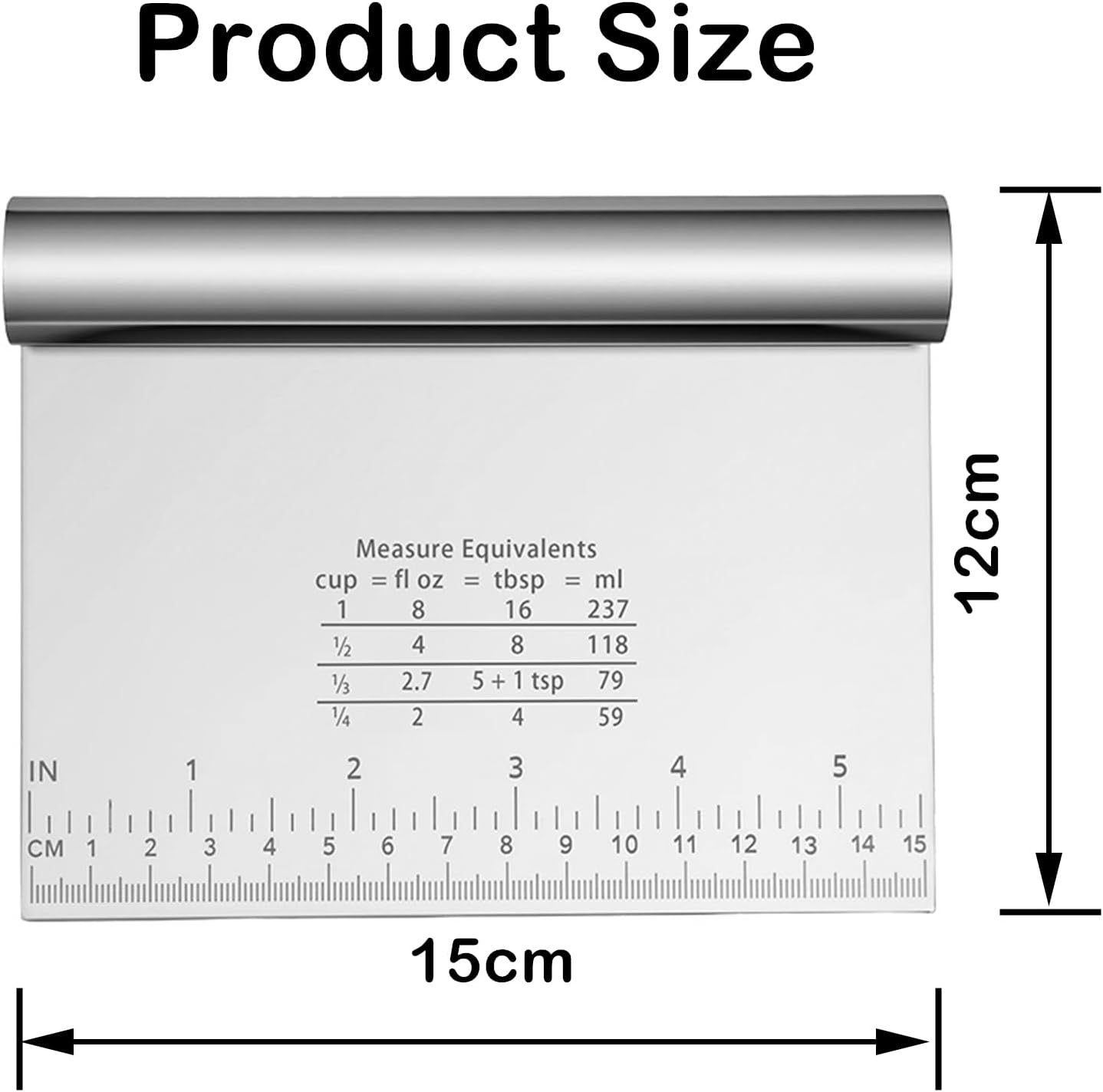 NASHRIO 2 Pcs Multi-Purpose Scraper Stainless Steel Dough Pastry Scraper/Cutter/Chopper with Measuring Scale Set for Baking, Cooking, and Dishwasher Safe (Silver)