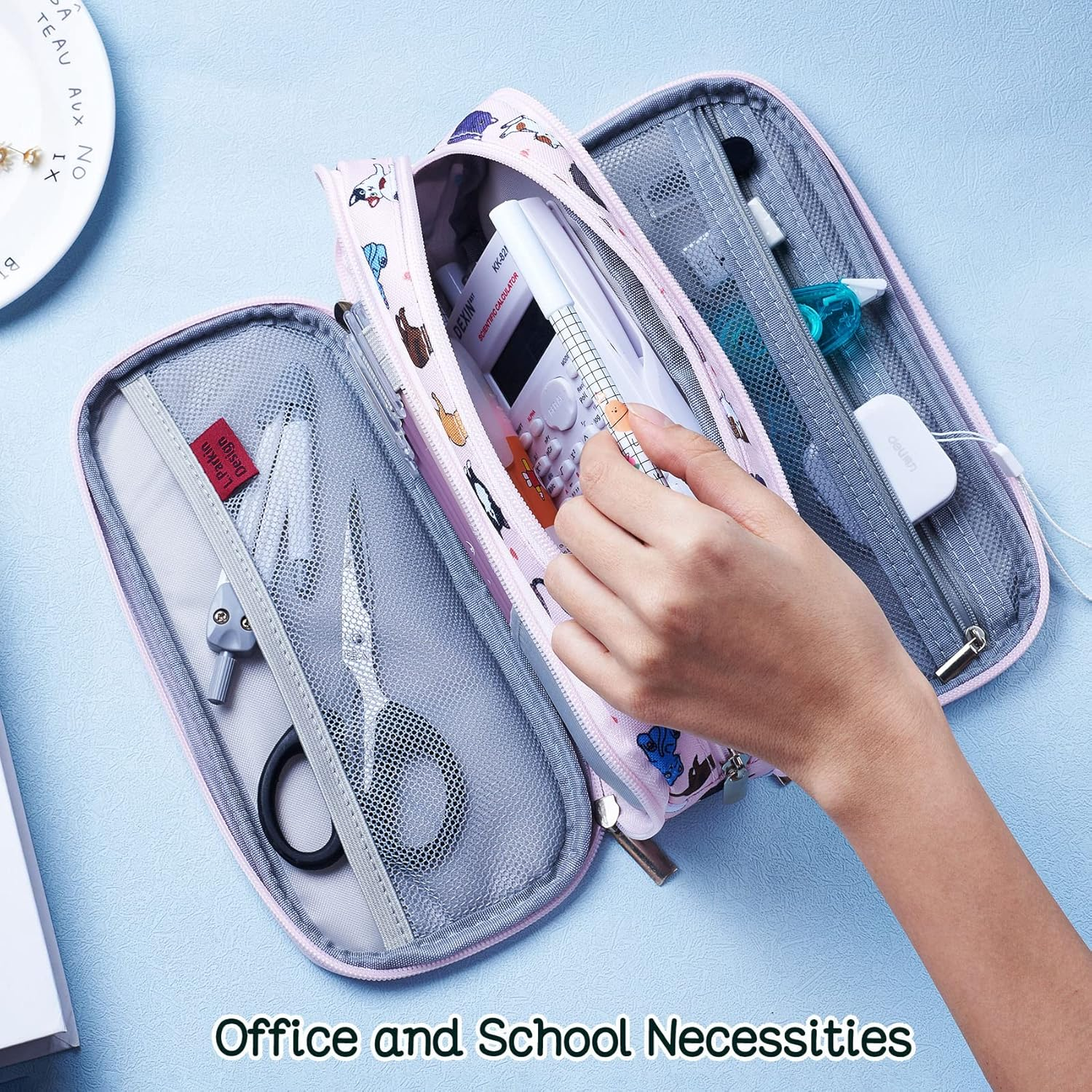 Cute Cat Pencil Case Super Large Capacity 3 Compartments Canvas Pencil Box Kawaii Makeup Bag Cat Gifts for Boys Girls image number 3