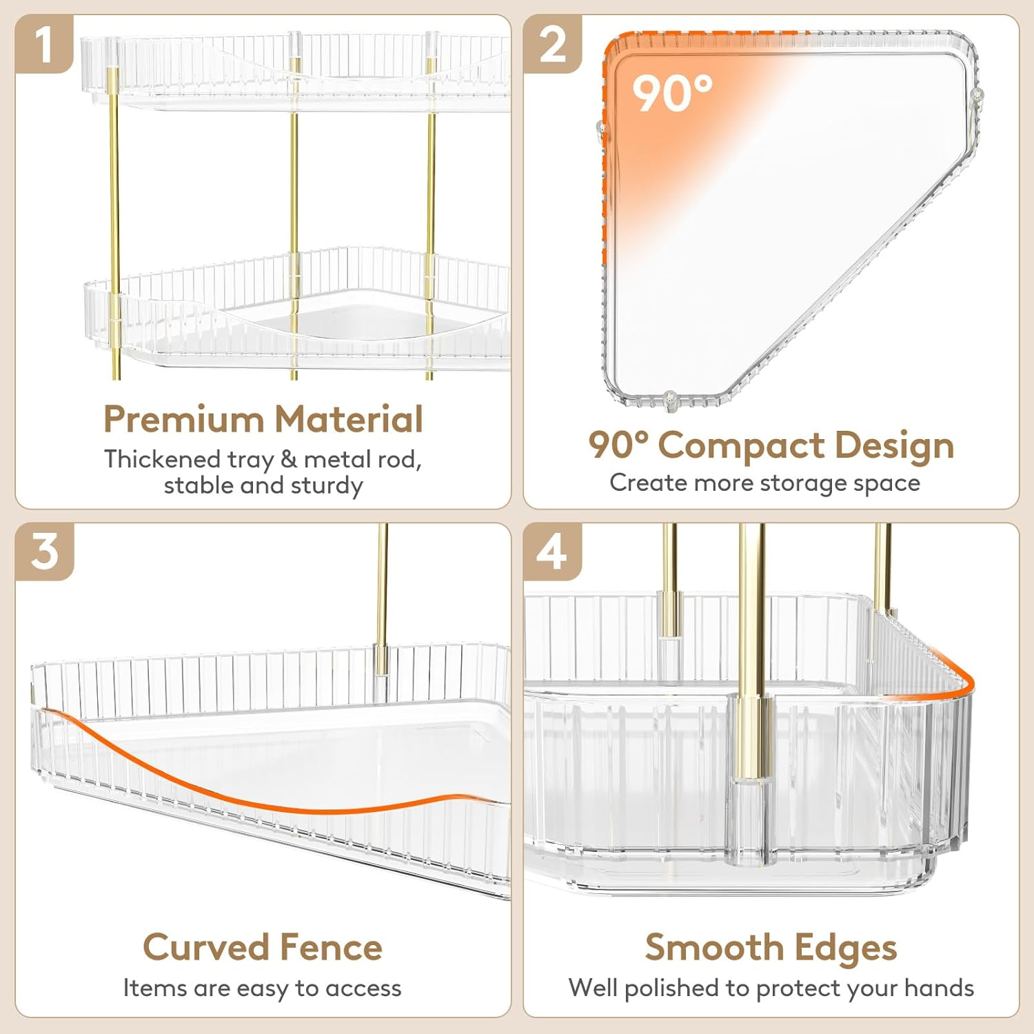 Lifewit 3-Tier Bathroom Organiser Countertop Storage, Plastic Makeup Skincare Organiser, Vanity Perfume Trays Counter Shelf, Corner Shower Caddy, Corner Storage in Dresser, Bedroom, Kitchen, Clear image number 4