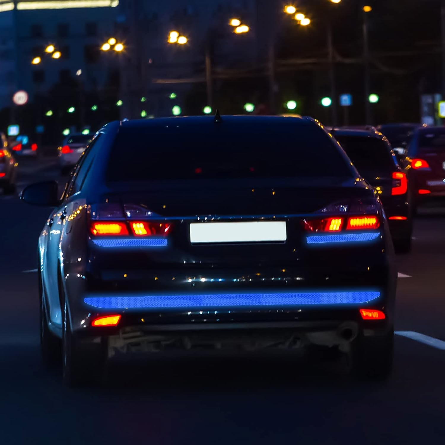 Frienda 7 Pcs Auto Strong Reflective Stickers Includes Car Bumper Reflective Stickers Car Trunk Mirror Decals Night Visibility Waterproof Self Adhesive Decals for Safety(Blue) image number 5