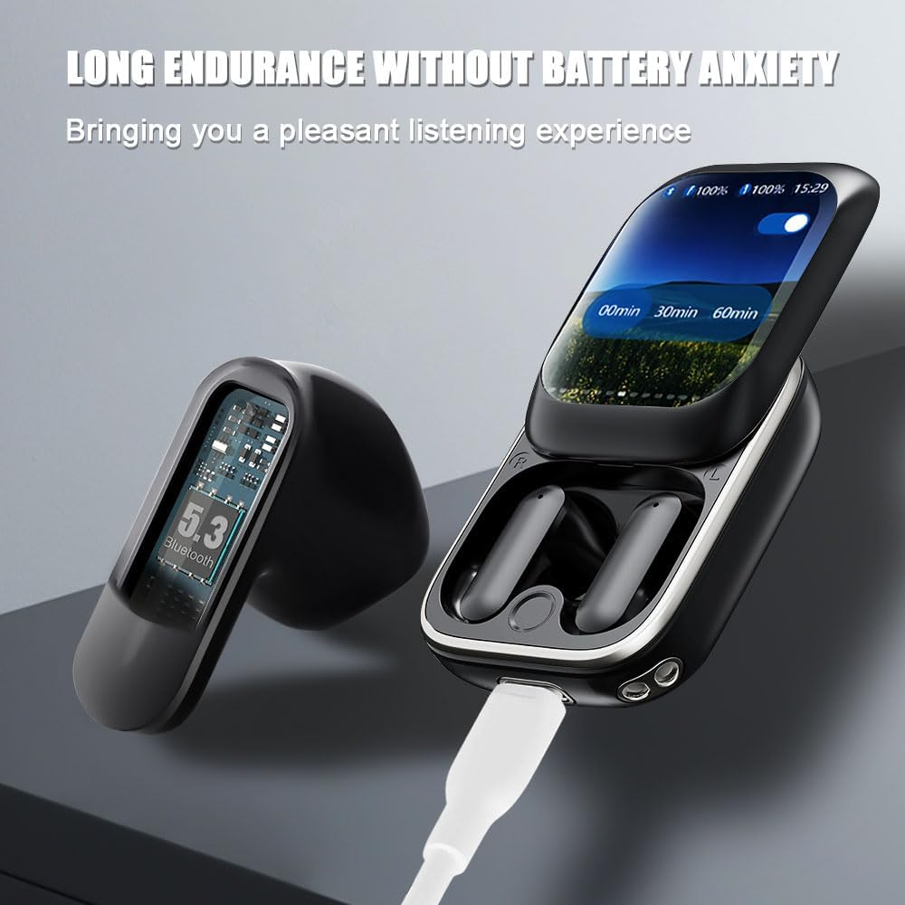 Mesen Touchscreen Bluetooth Headphones, Wireless Bluetooth 5.3 with ANC/ENC Noise Cancelling Mic, 48 Hours Deep Bass Earbuds, Wireless Headphones with LED Colour Screen for Ios/Android image number 5