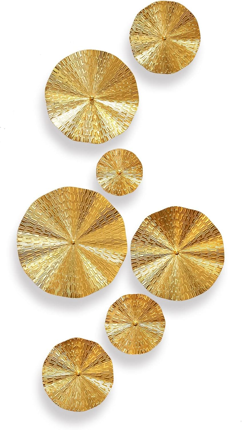 Gold Wall Decor for Living Room, 7PCS Gold Hanging Sculptures Bedroom Decoration, 3D Metal Leaf Wall Art with 5 Sizes, Large Modern Artwork for Home Office Bathroom Kitchen