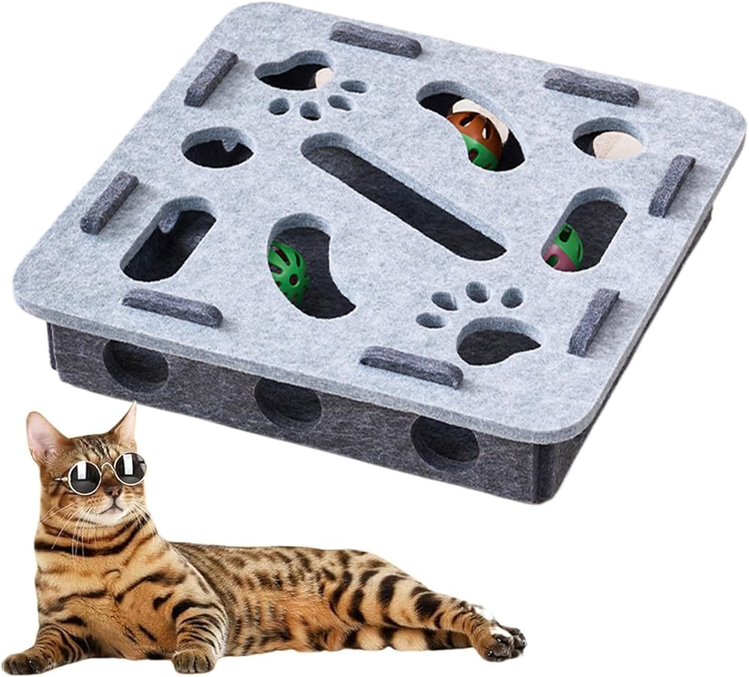 Qkbuza Puzzle Toys for Cats Felt Maze Game Box 30X30X7.5Cm Interactive Cat Puzzle Toy Treat Game Maze Toys for Brain Mental Stimulation, Slow Feeder for Indoor Kittens Small Breeds image number 1