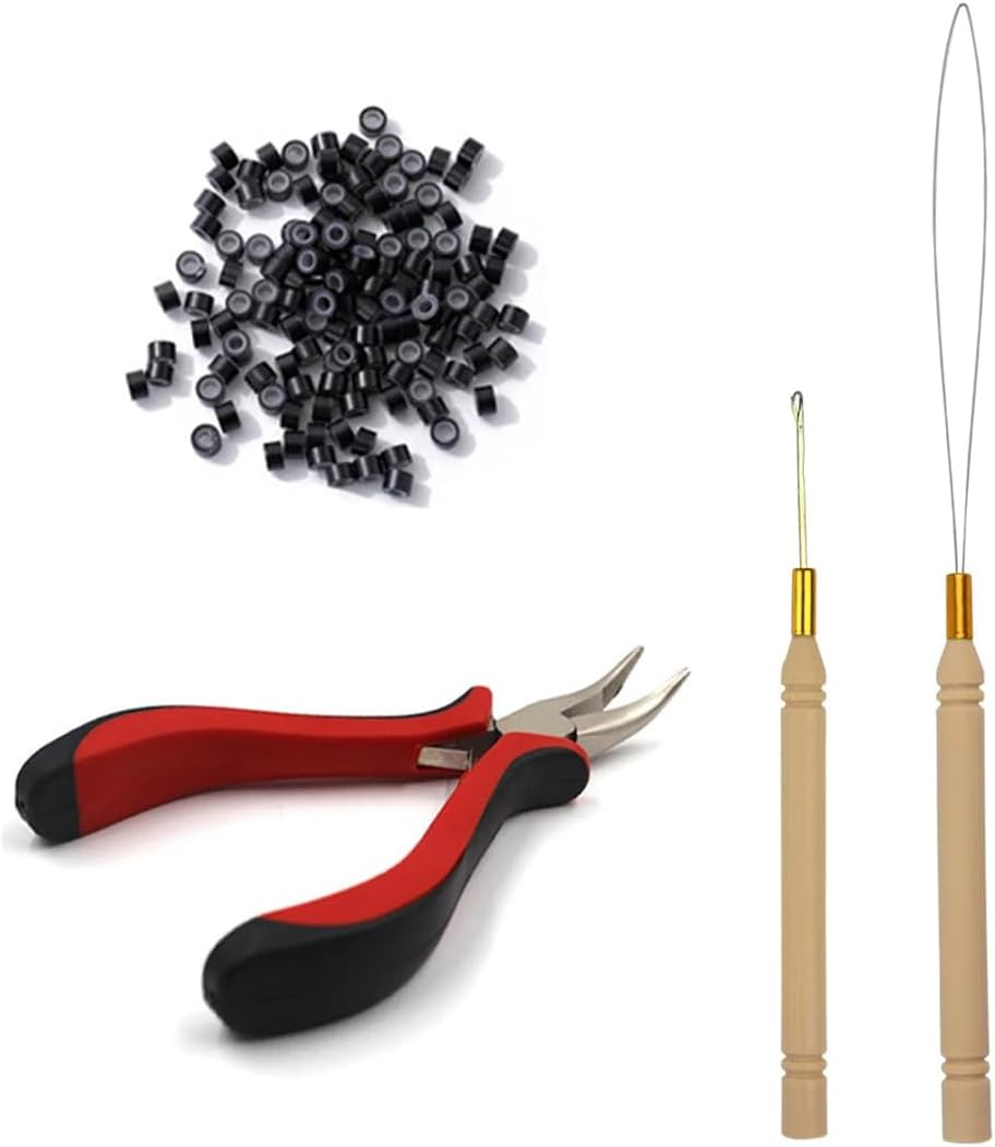 GXGM Micro Ring Extensions Real Hair Micro Ring Hair Extension Set with 1 Micro Ring Hair Pliers 1 Piece Micro Ring Needle Threader 1 Pull Hook and 100 Pieces Micro Rings for Hair Extension image number 4