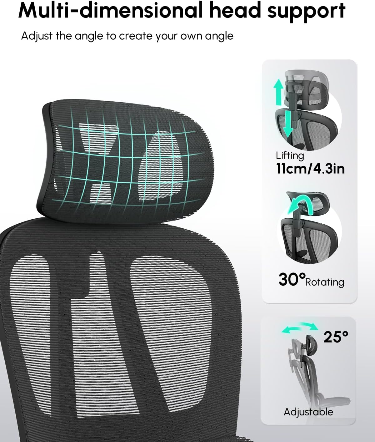 Office Chair, Ergonomic Office Chairs, Flip-Up Desk Chair for Adults, Mesh Computer Chair with Lumbar Support & Adjustable Headrest, High Back Home Office Task Chairs, Comfy, Study, All Black image number 3