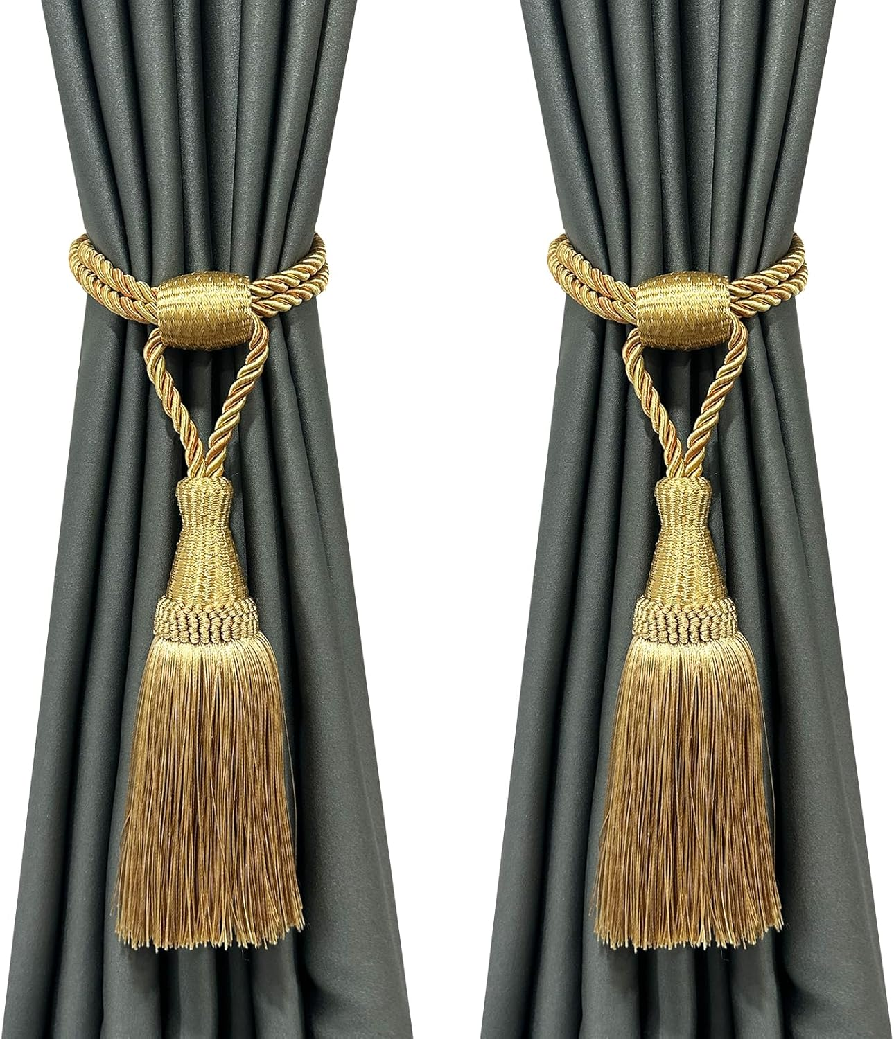 Fenghuangwu Curtain Tiebacks Handmade Elegant Curtain Tie Backs Holdbacks with Tassel for Home Office Decor 2 Pack - Gold image number 6