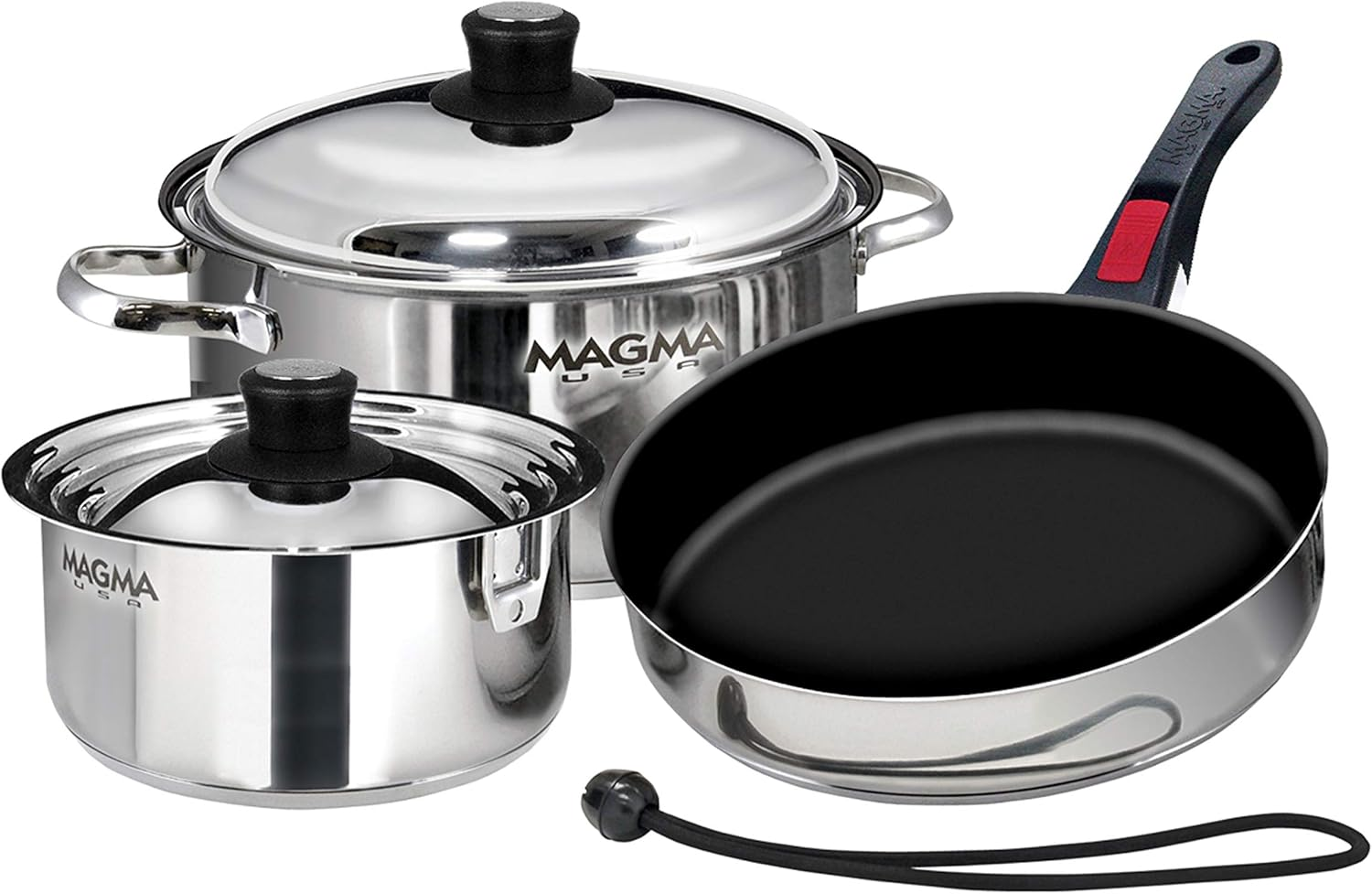 Magma 7 Piece Gourmet Nesting Stainless Steel Cookware Set with Ceramica Non-Stick, Induction Compatible, Oven Safe to 500&deg;F - Suitable for All Stovetops, Removable Handles, Stainless Steel