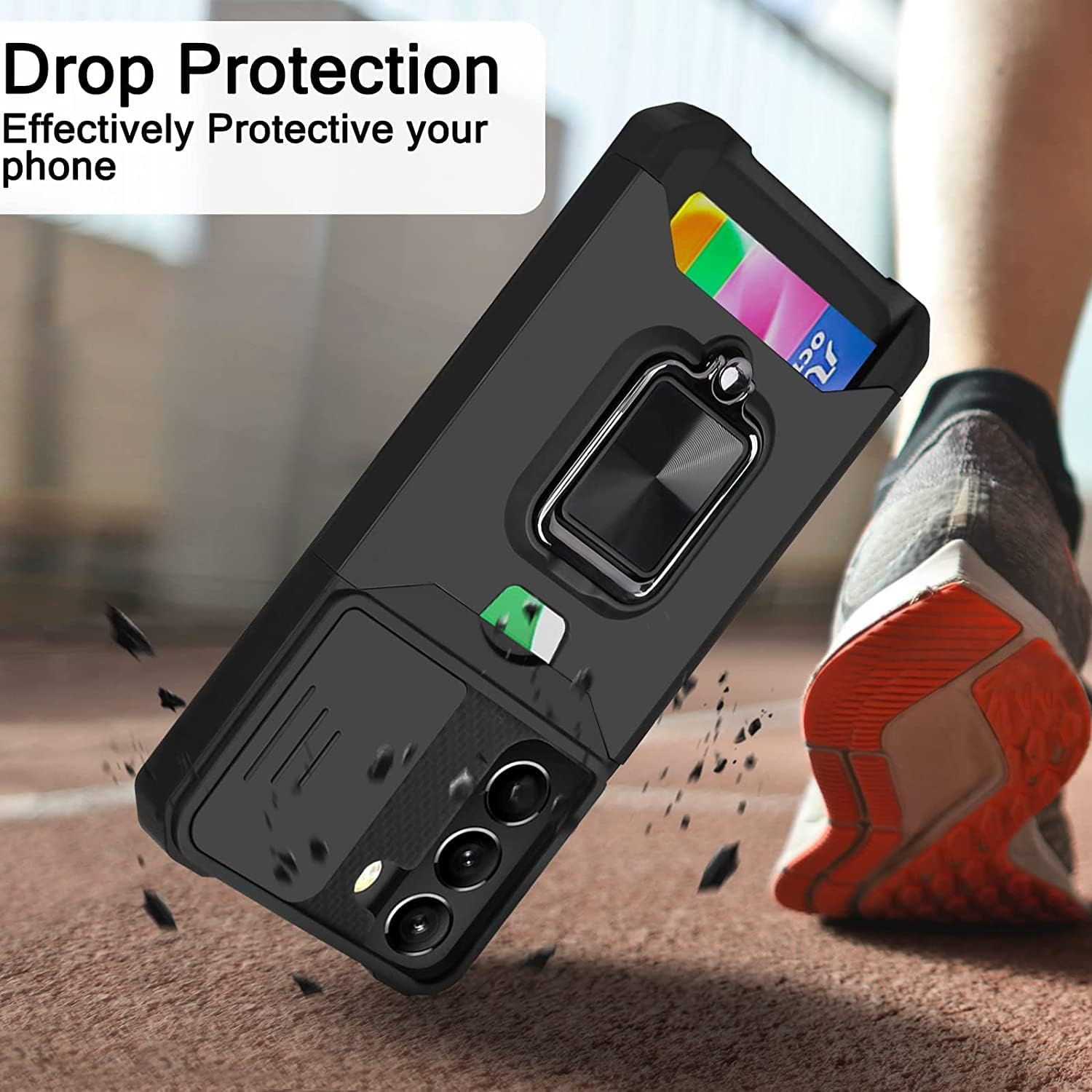 For Samsung Galaxy S23 Case Phone Cover Slide Camera Cover & Card Holder Slot 360&deg; Ring Kickstand Tough Heavy Duty Defender Armor Shockproof Military Galaxy S23 Wallet Case image number 3