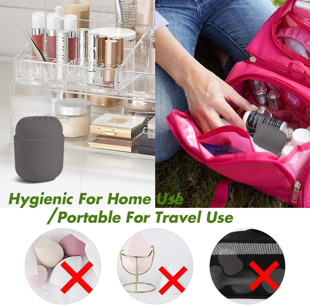 BEZOX Makeup Sponge Holder, Silicone Beauty Sponges Case for Travel, Face Blender Cover Carrying Container(Blender NOT INCLUDED) - Grey image number 2