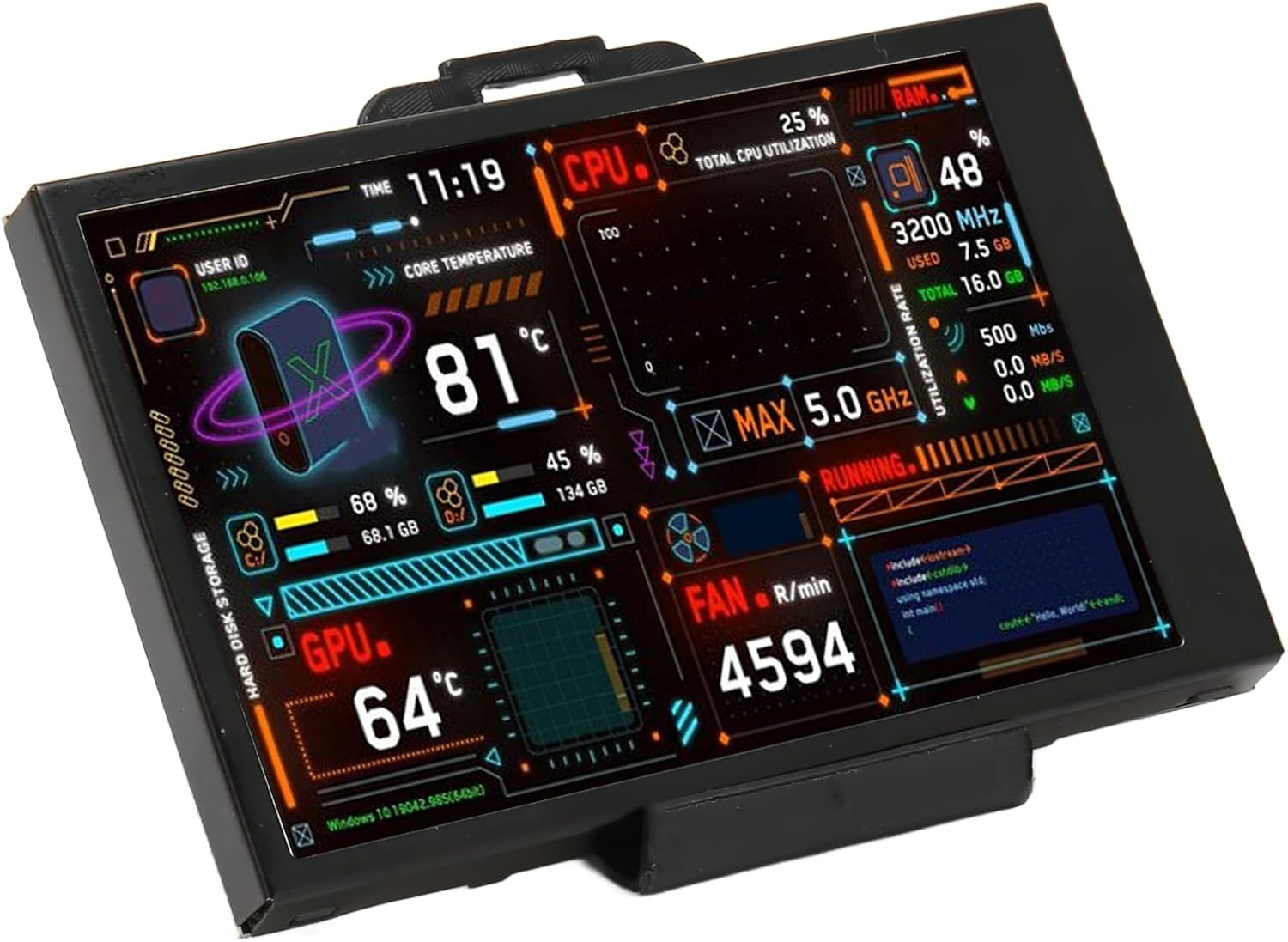 Computer Temp Monitor, 3.5In Sensor Panel Display for CPU Hard Disk Data, PC Case Secondary Screen (White)