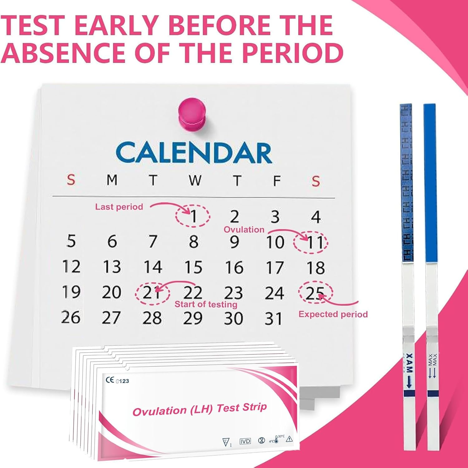 Ovulation Test Strips, 50 LH Ovulation Predictor Kit with 50 Collection Cups, over 99% Accurately Track Ovulation Test