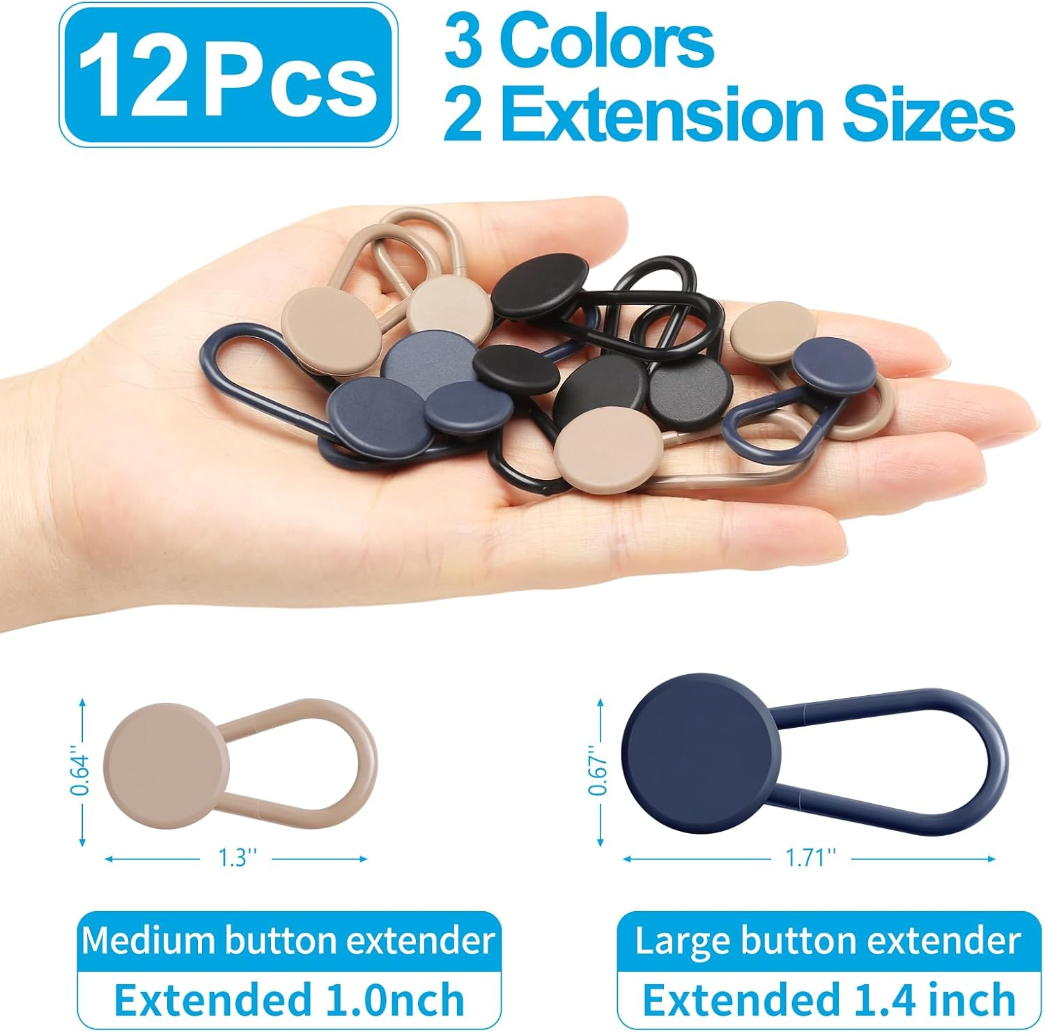 Ceryvop 12PCS Button Extenders for Jeans, Pants Waist Button Extender for Women Men, 3 Colors Pant Waistband Expander, Pants Waist Extension 1-1.4 Inches image number 6