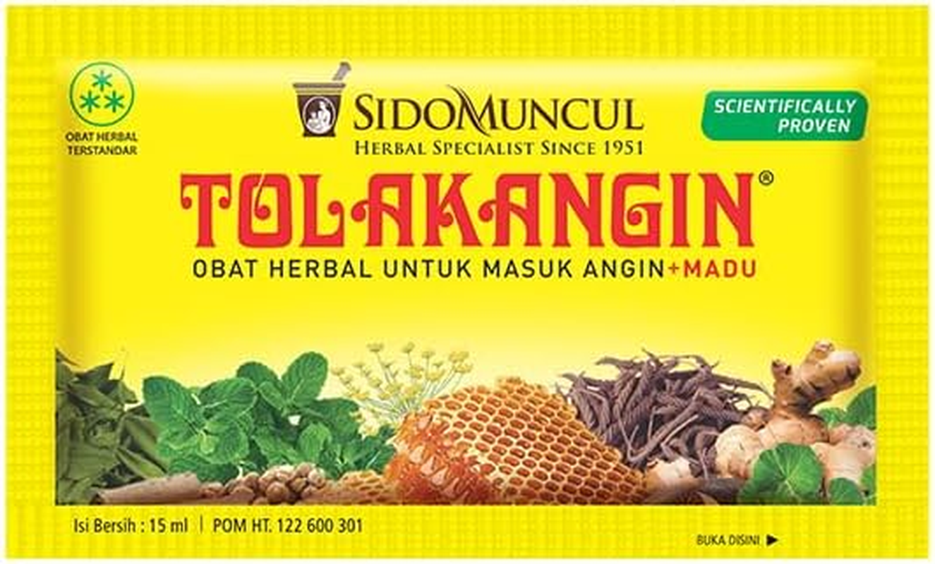 Tolak Angin Herbal Syrup by Sido Muncul &ndash; Classic Yellow Sachets &ndash; Ginger, Mint, Fennel, Clove & Honey Blend &ndash; Travel-Friendly 15Ml Single Serves for General Wellbeing (12 &times; 15 Ml Satchets)