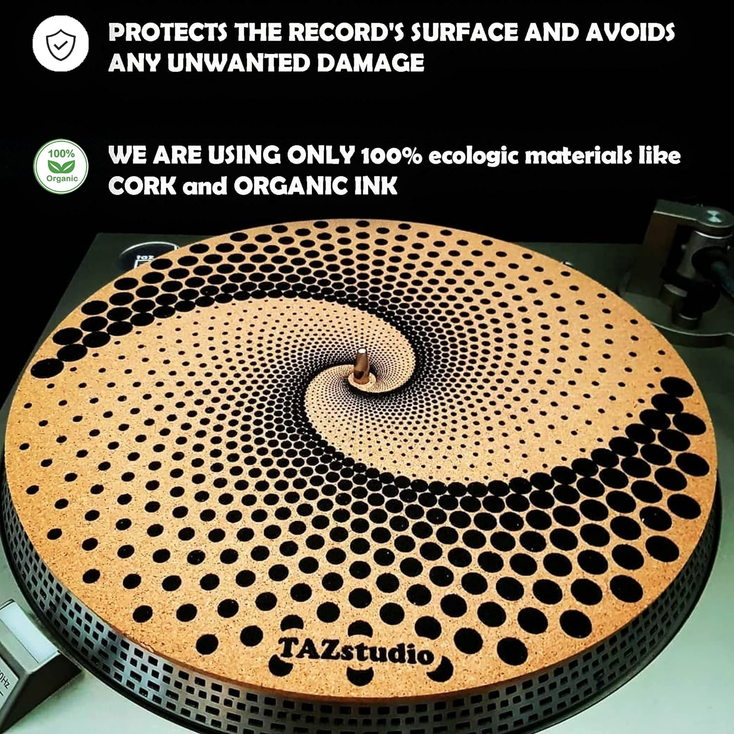 Cork and Rubber Turntable Slipmat - Specially Designed Cork.Burnt Decorative Cork image number 5