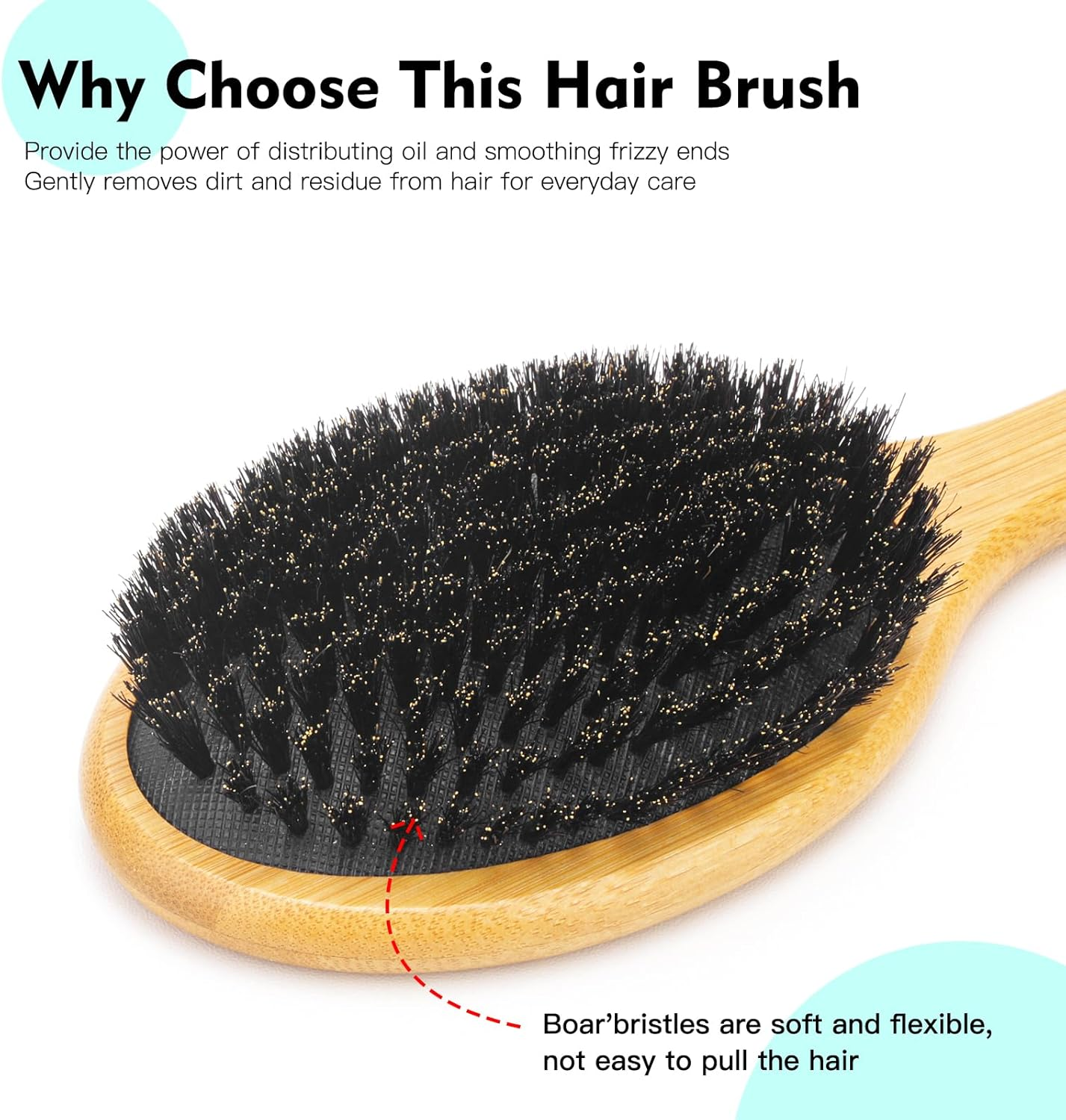 100% Boar Bristle Hair Brush, Eco-Friendly Hairbrush for Women Men & Kids, Hair Smoothing and Massaging Detangling, Enhance Shine & Health, Professional Hair Brush for All Hair Types image number 4