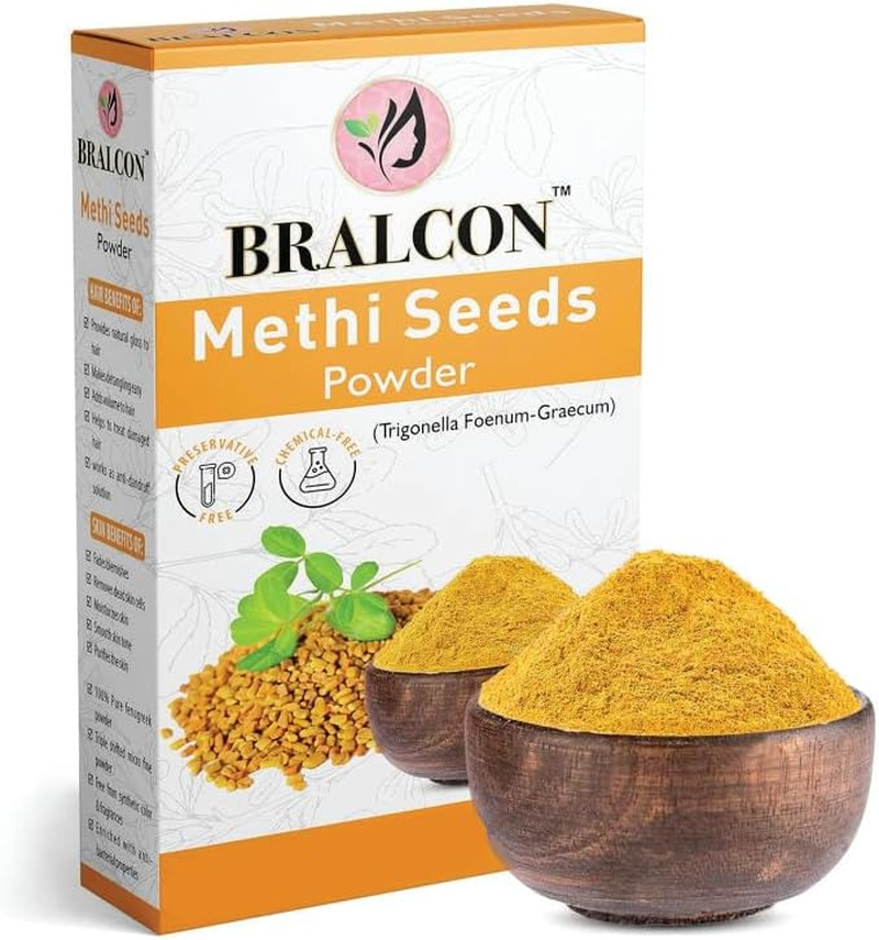 BRALCON Organic Methi, Neem, Hibiscus Flower Powder Combo-300G (100G X 3 Pack)|Fenugreek/Methi Seeds Powder, Neem Leaves Powder, Hibiscus Powder for Face, Skin Glowing| Hair Conditioning, Hair Growth