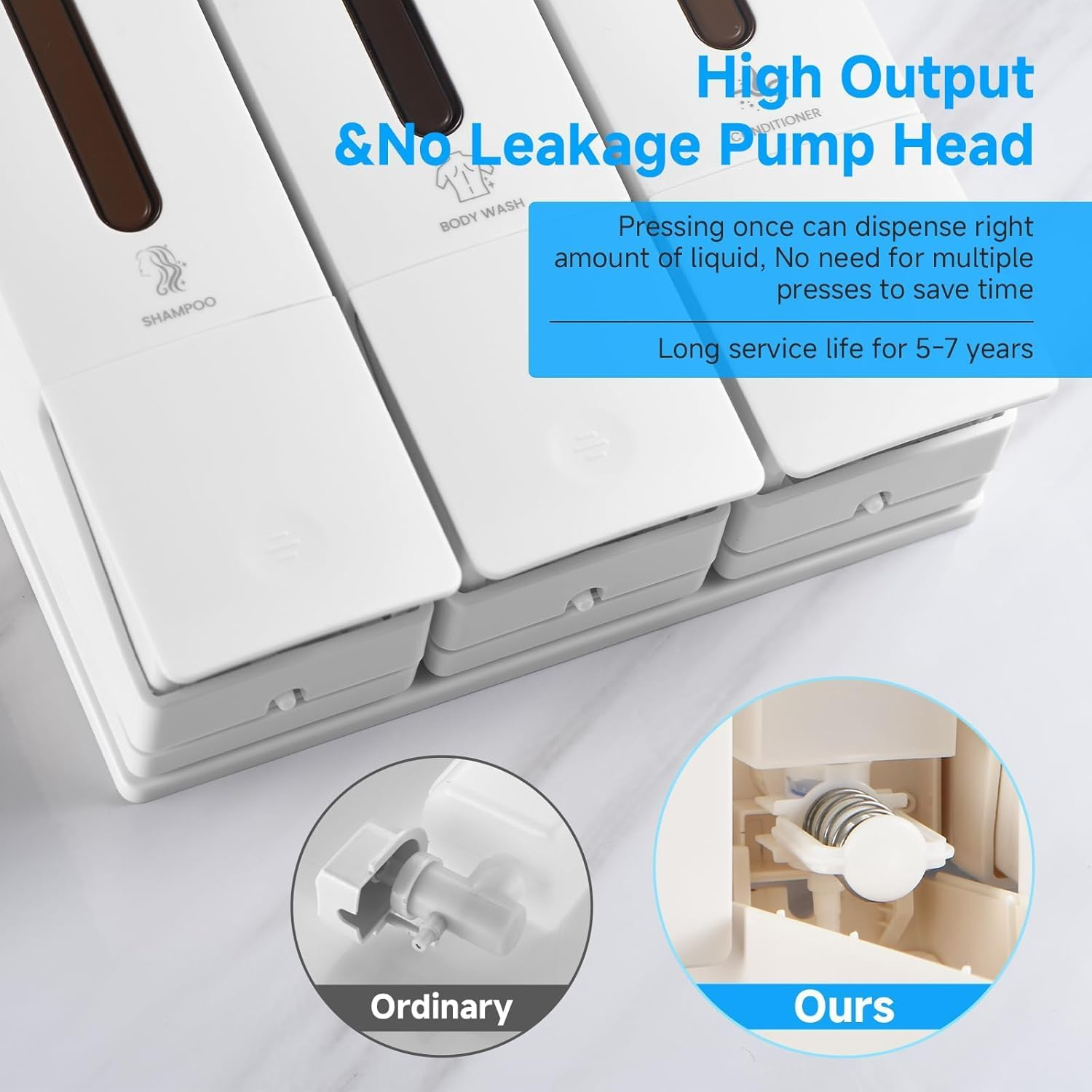 3-In-1 Shampoo and Conditioner Dispenser, Bathroom Shower Dispensers, 3 Chamber No Drill Wall-Mounted Shower Soap Dispenser for Bathroom Hotel (White) image number 2