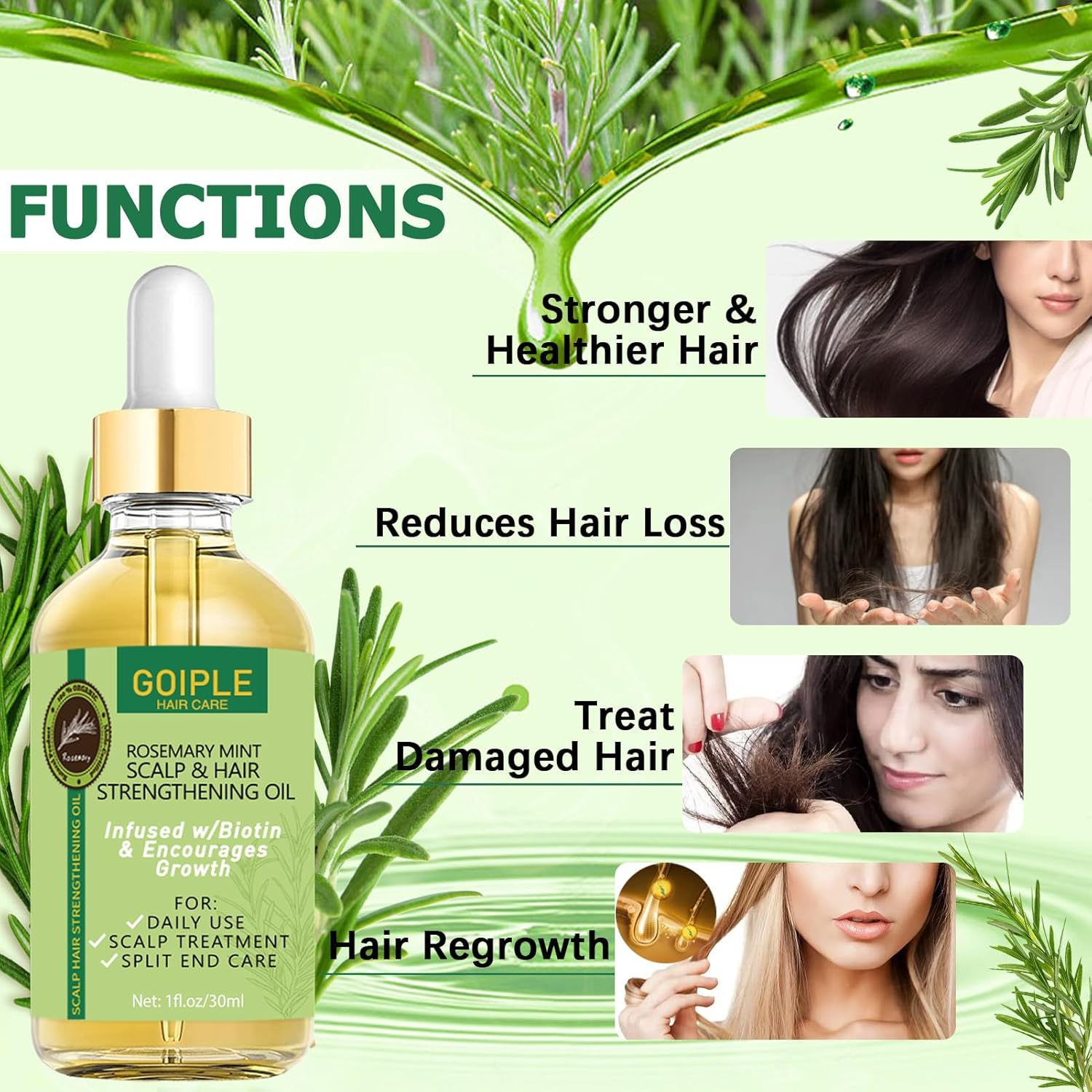 WOZUTUNT Curly Hair Brush Set for Women/Men/Kids, Detangler Brush, Wide Tooth Comb, 9 Row Nylon Bristle, Rosemary Hair Growth Oil - 4 Count (Db-Black-4Pcs) image number 4