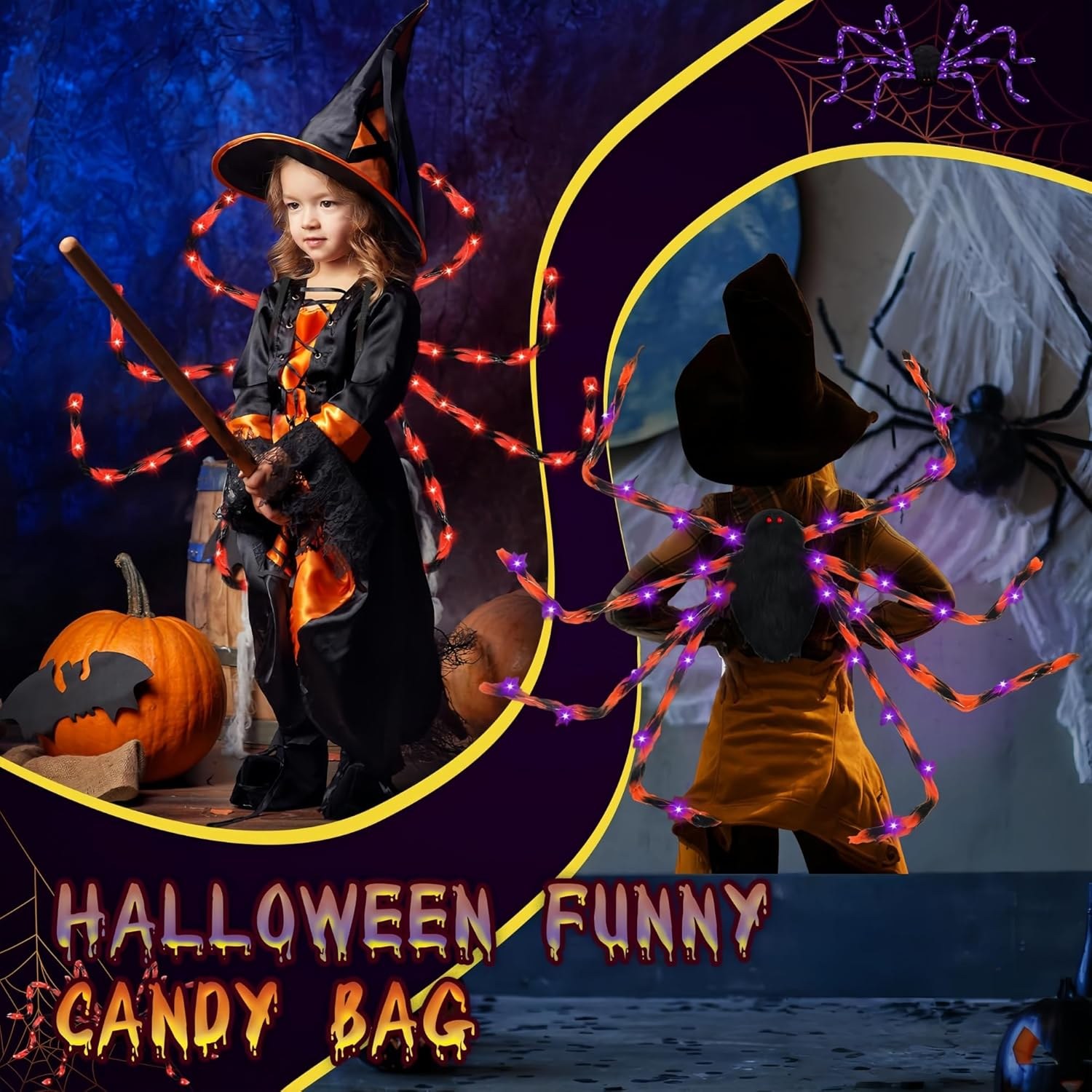 Halloween Glow-In-The-Dark Tattoo Stickers (4 Sheets), DIY Light-Up Headband & LED Spider Backpack for Halloween Makeup Trick or Treat Party Favor, Garden Indoor Decor(B) image number 6