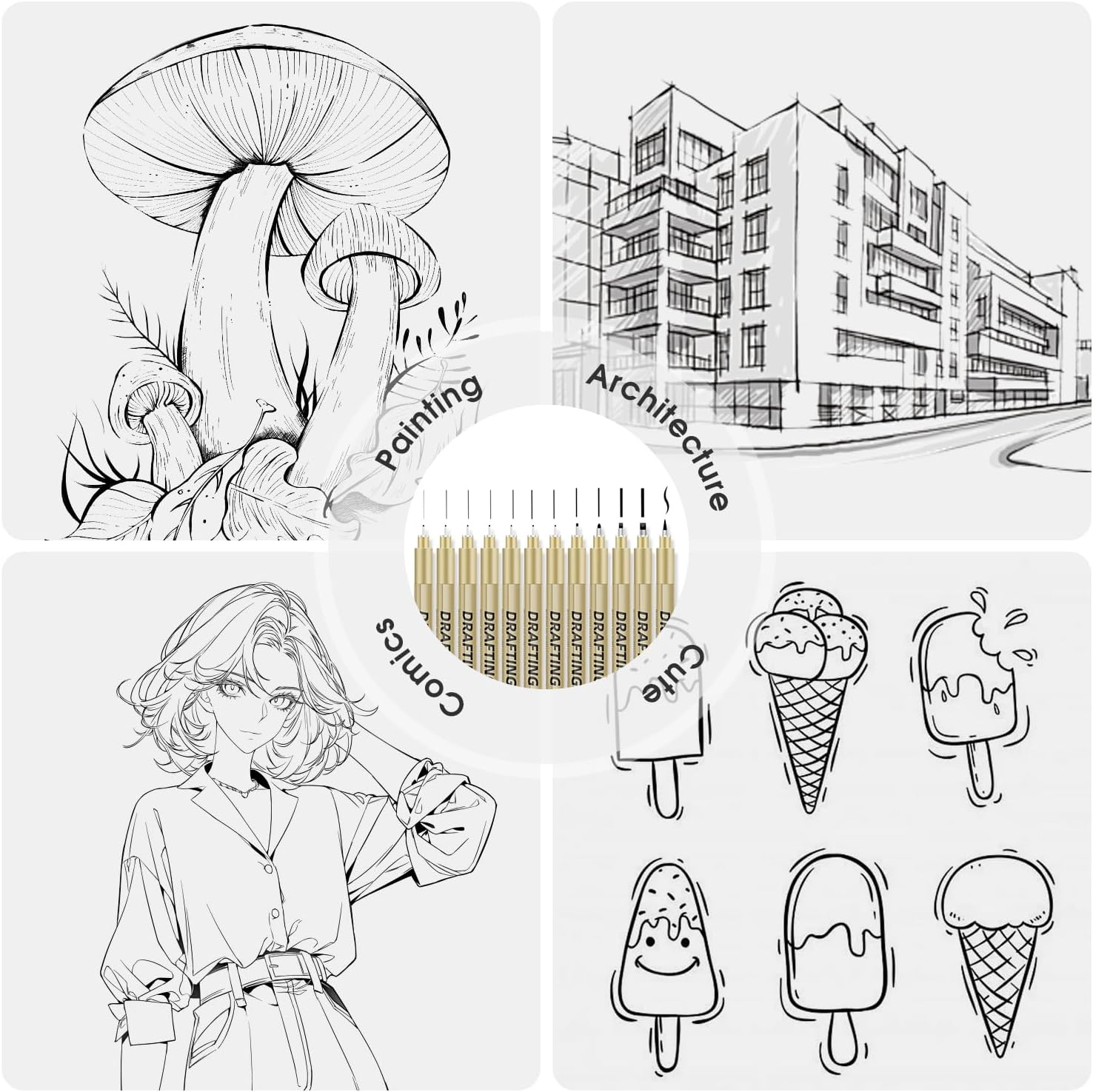 Chamgeco Professional Micro Fineliner Pens Set of 12, Precision Black Micro Drawing Pens with Waterproof Archival Ink, Artist Supplies for Sketching, Manga, Anime, Technical Drawing, Watercolor Art image number 3