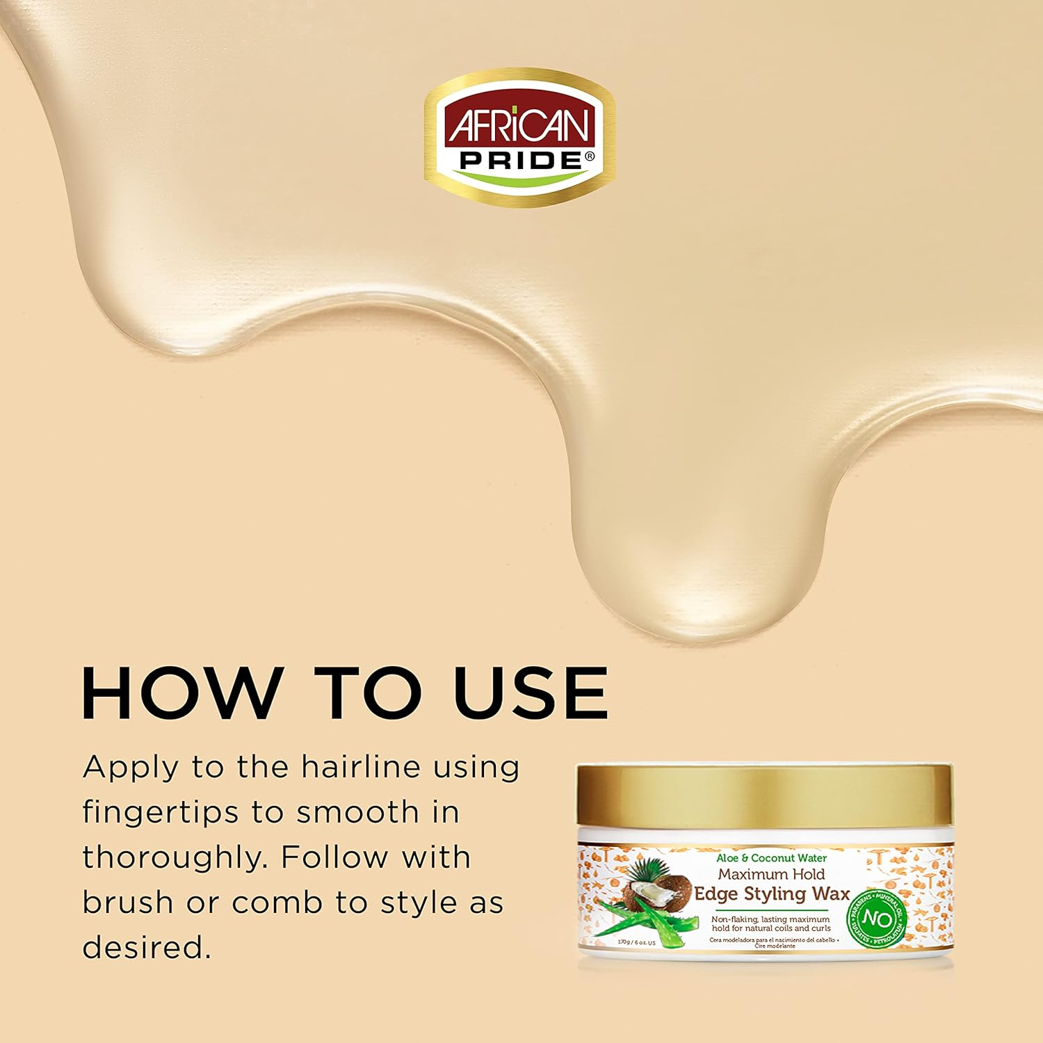 African Pride Moisture Miracle Maximum Hold Edge & Hair Styling Wax, Enriched with Aloe & Coconut, Controls Edges While Nourishing & Protecting against Breakage, 6 Oz image number 4