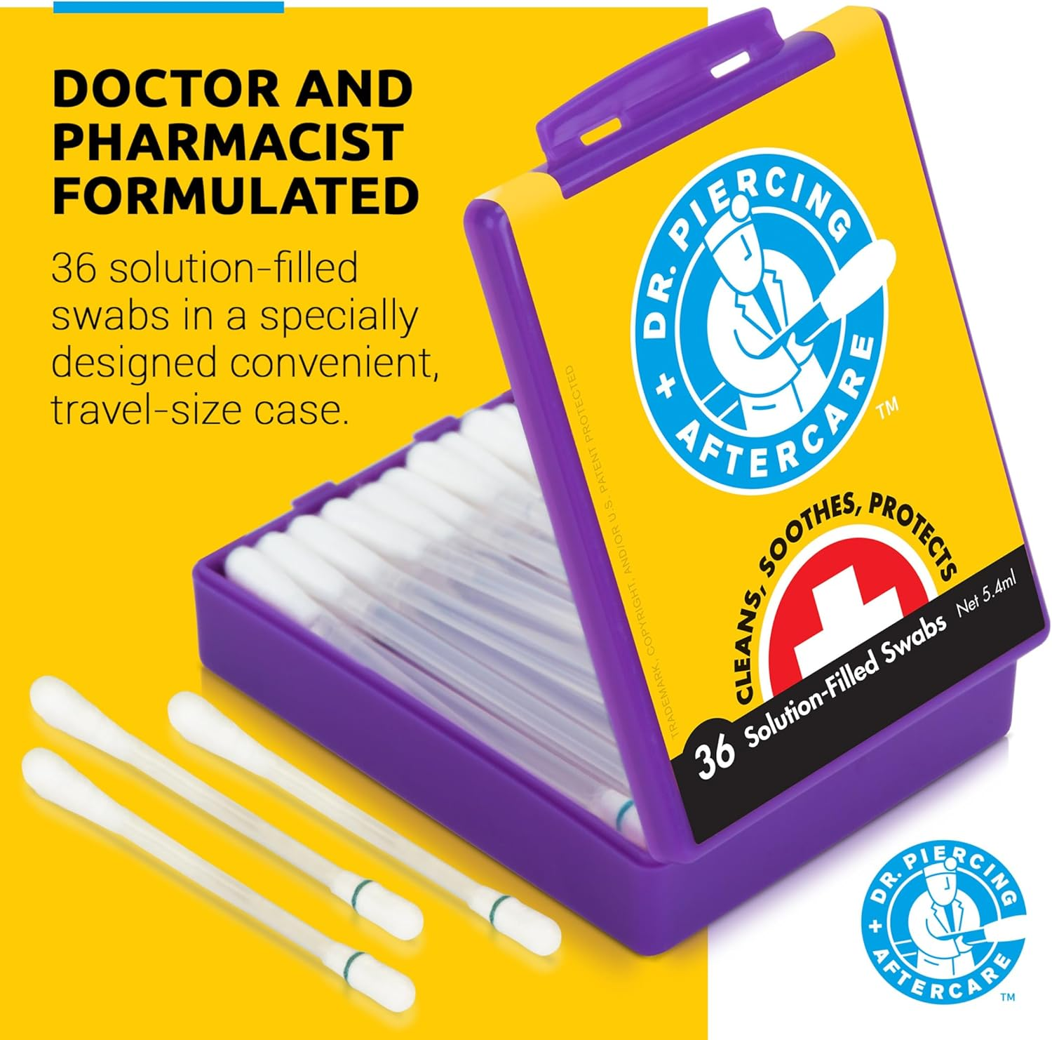 Dr. Piercing Aftercare Swabs &ndash; Piercing Bump Saline Solution for Cleansing Earring, Nose, Belly, and Ear Piercings &ndash; Gentle Saline Wash for a Refreshing Experience &ndash; 72 Easy-To-Use Swabs (2-Pack) image number 2