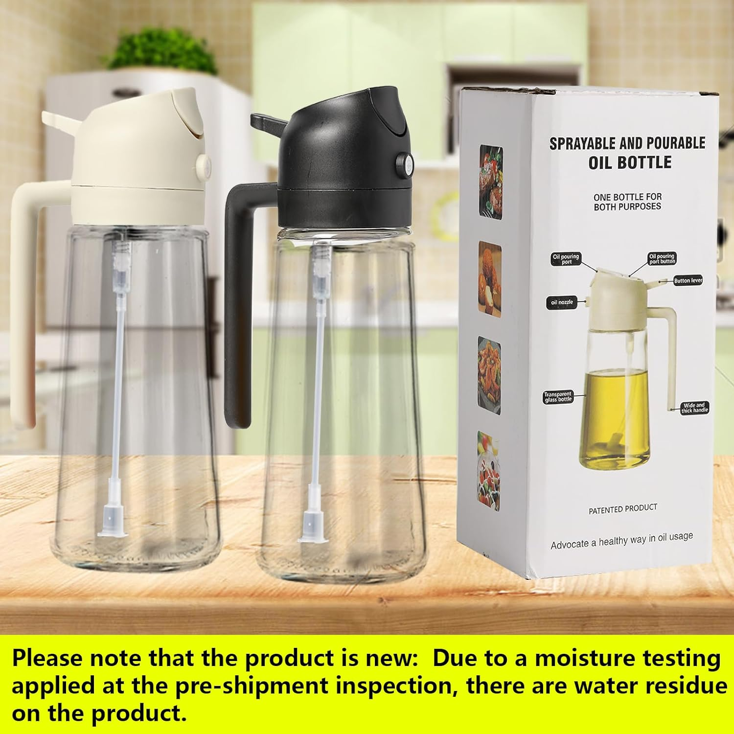 2 Pack Oil Sprayer for Cooking, 2 in 1 Olive Oil Dispenser Bottle for Kitchen, 16Oz/470Ml Oil Dispenser Bottle, Food-Grade Glass Oil Mister for Air Fryer, Oven & Steak Frying, Black & Cream White
