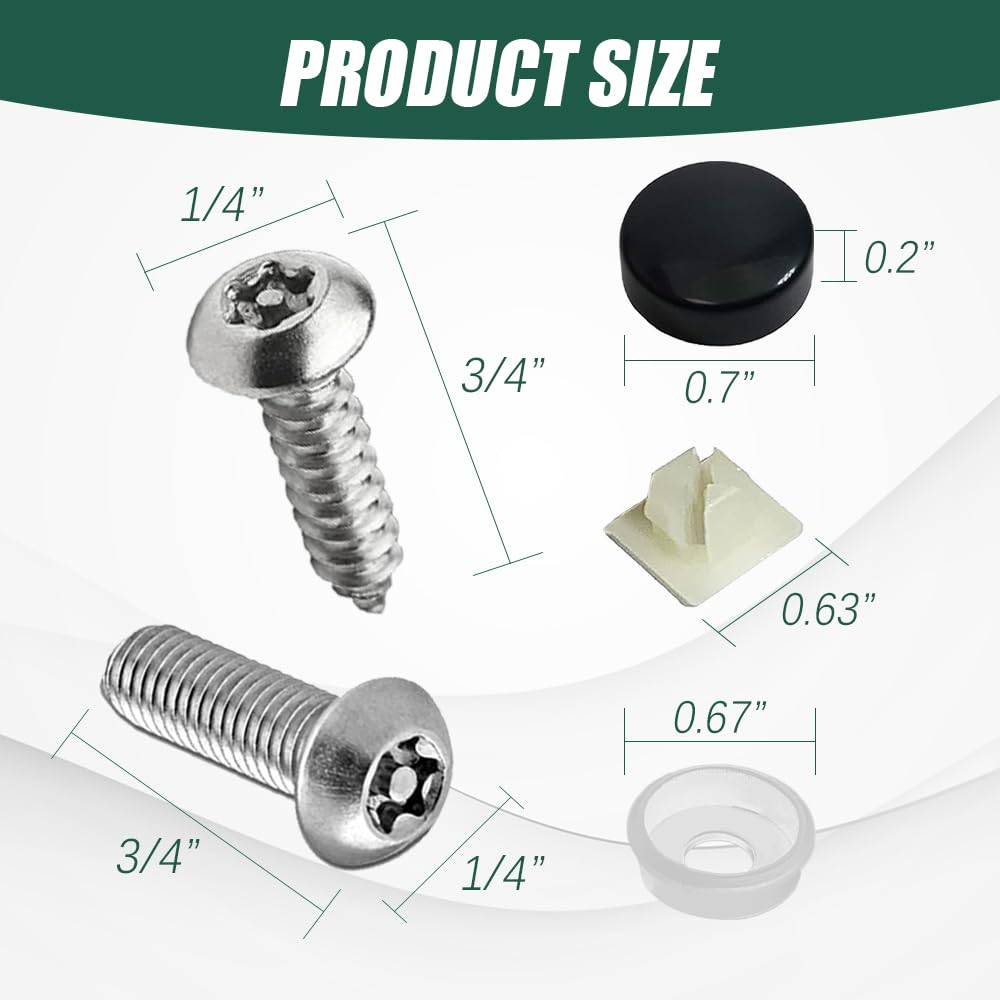 Anti Theft License Plate Screws Kits, Tamper Resistant Licence Plate Kit, 1/4"(M6) Security Screws, Rust Proof Stainless Steel Bolts Fasteners Kit for Front Rear Frame Holder Mounting image number 5
