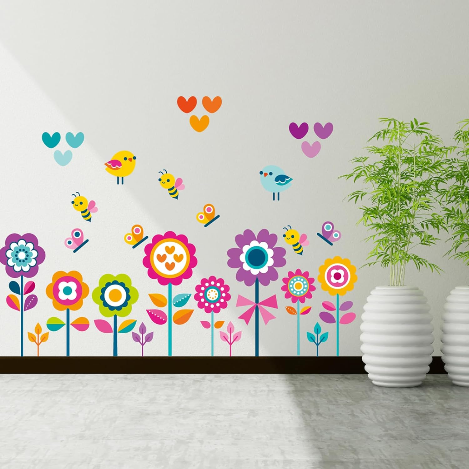 Flowers Wall Stickers for Kids Bedroom -Butterfly Bee Floral Wall Decals for Girls Room,Classroom,Nursery, Playroom- Removable DIY Peel and Stick Wall Art Decor image number 5