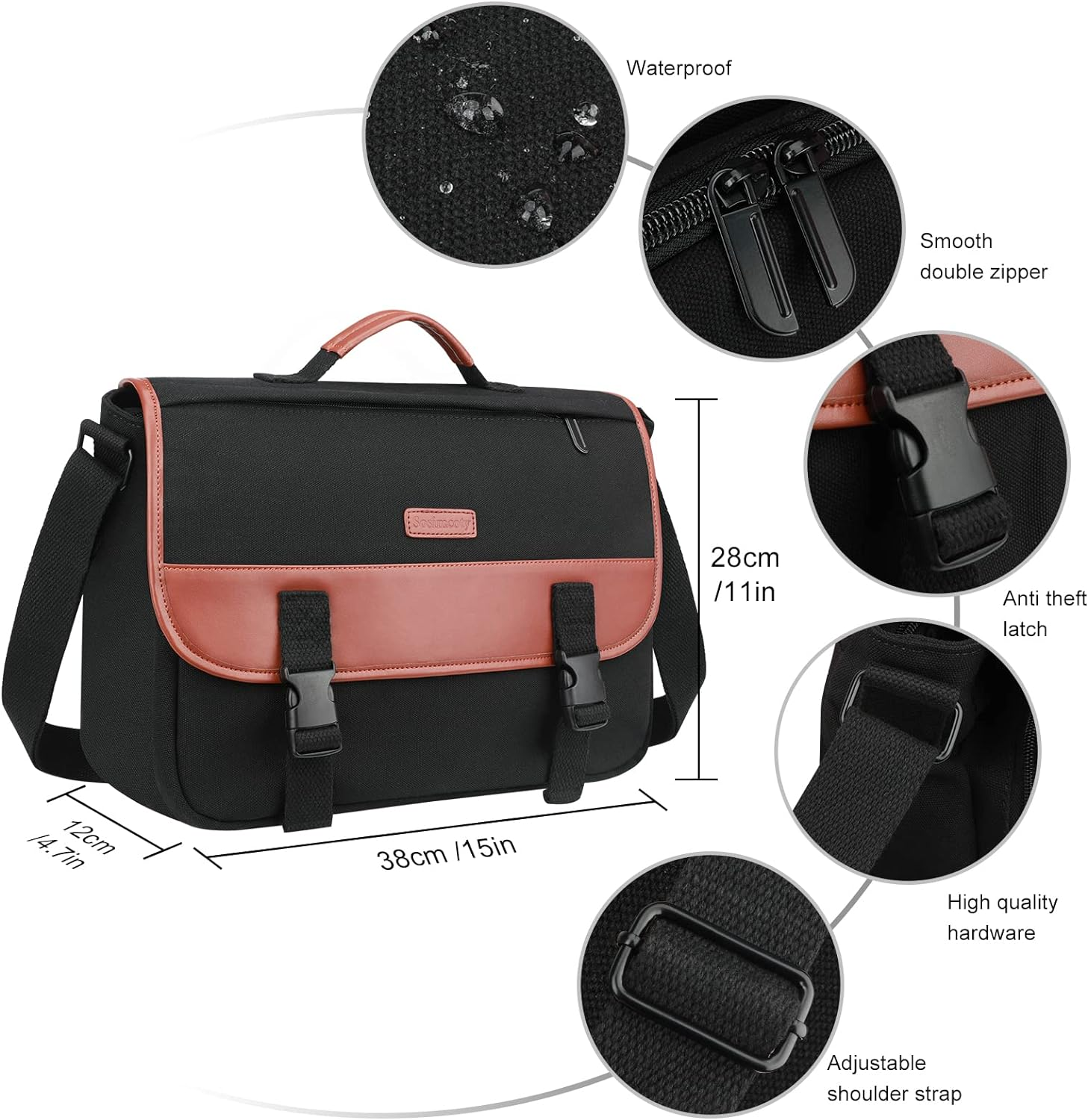 Laptop Messenger Bags, Men'S Shoulder Bag, 13-14 Inches Water Resistant Vintage Canvas Bag for School and Work, Multiple Pocket. image number 5