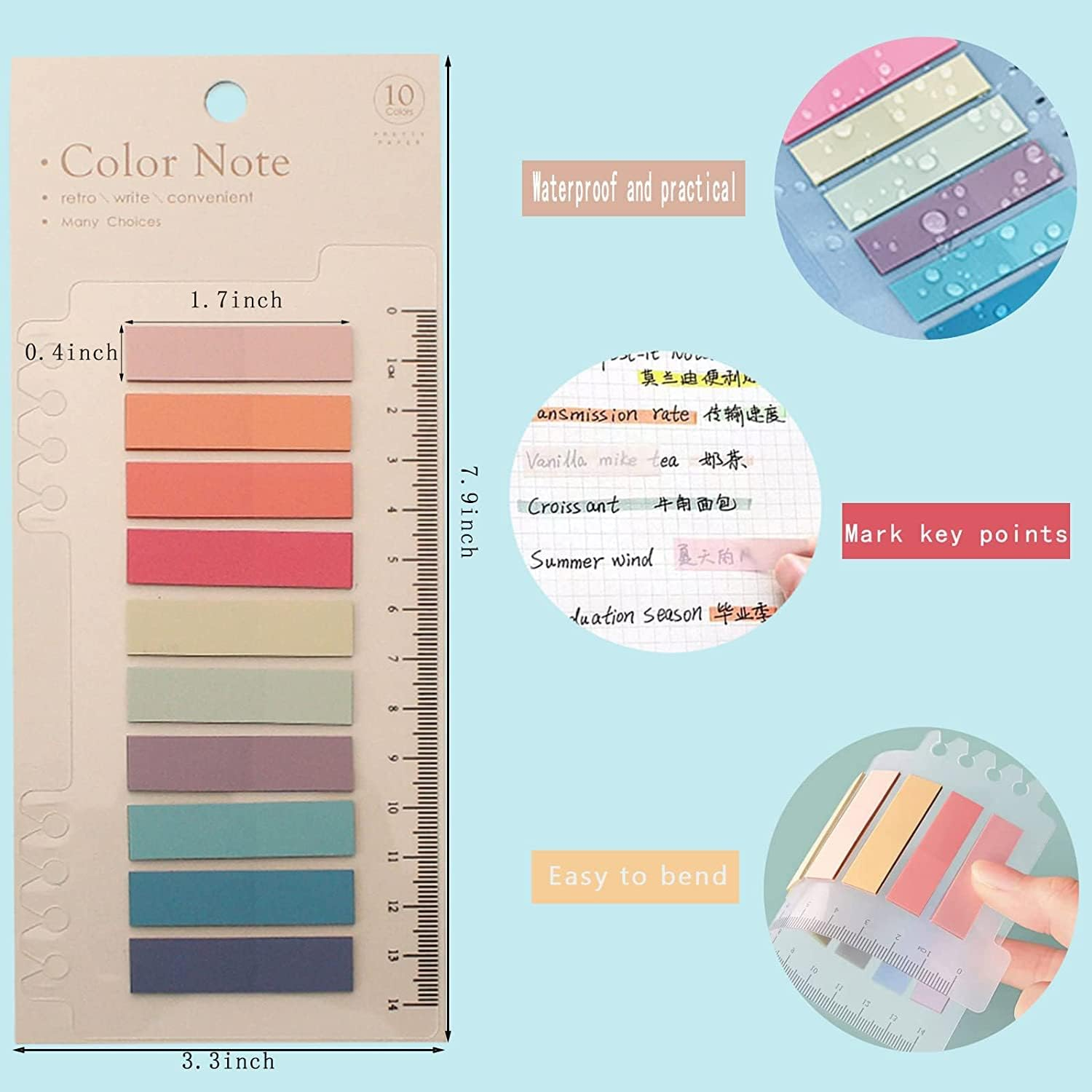 FLAFARY1200 Pcs Sticky Tabs Index Tabs Book Tabs Transparent Sticky Notes Writable and Multifunctional Tabs with Ruler Reminder Tabs for Page Markers or Book Reading Notes Sorting Files(6 Pack) image number 5