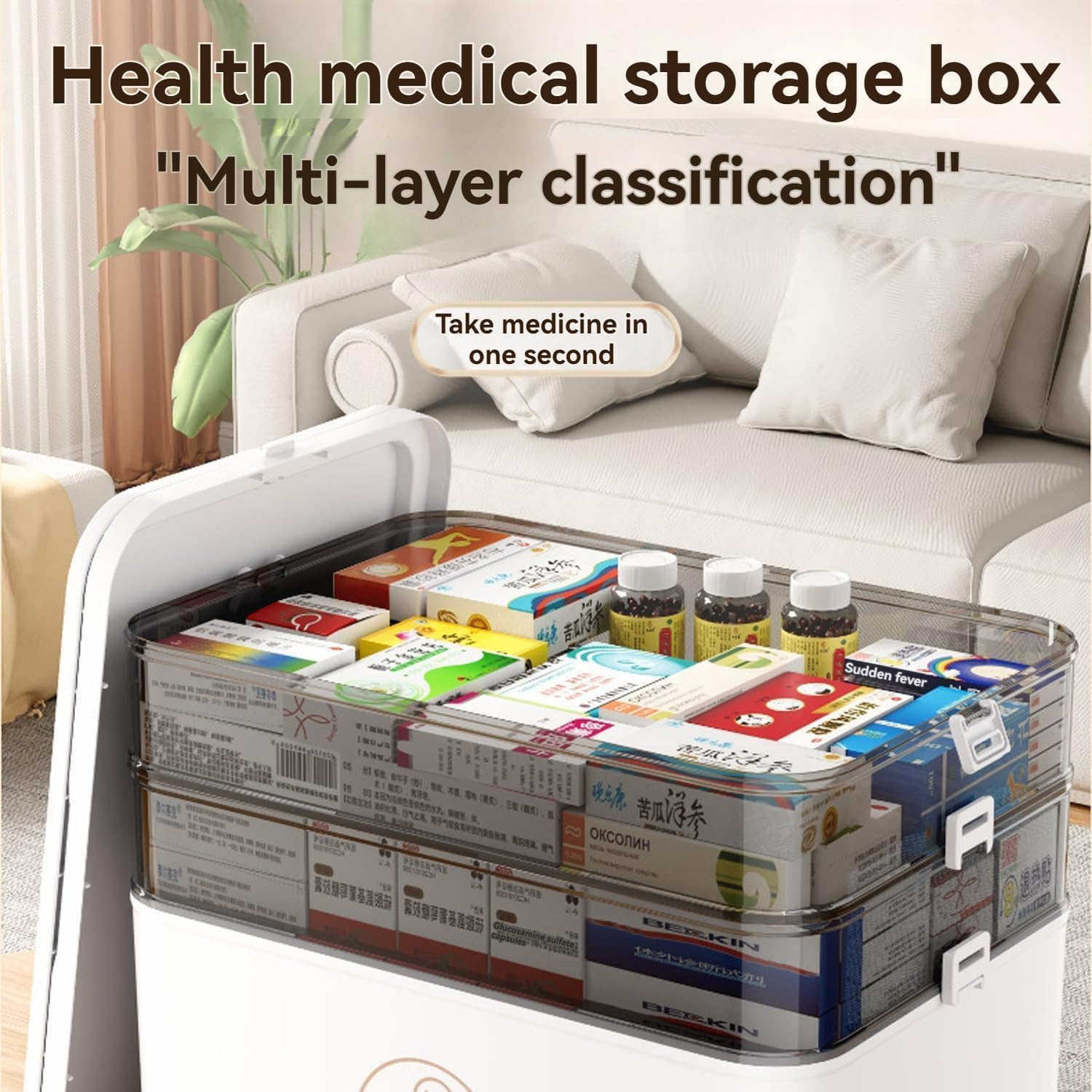 3-Tier Medicine Storage Box, Portable Medicine Cabinet, Portable First Aid Kit Container, Multipurpose Plastic Organizer with Handle for Home, Travel, Family Emergencies