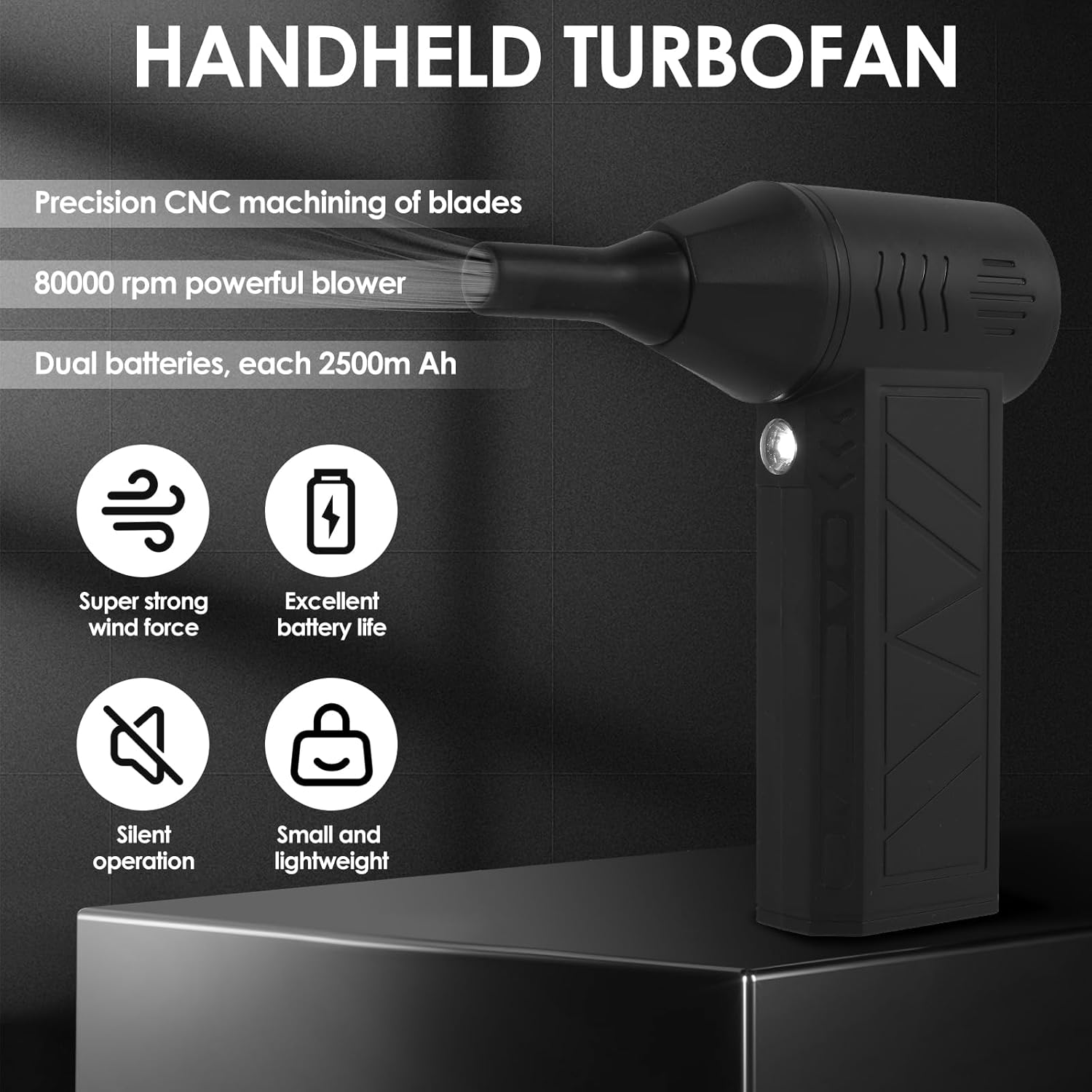 Mini Jet Dry Blower, 80000RPM 5000Mah Electric Jet Blower Fan Handheld Jet Fan Blower Mini Air Blower Duster 4 Gear Adjustable Air Blower Jet Fan with LED Light Pocket Air Duster Fan image number 4