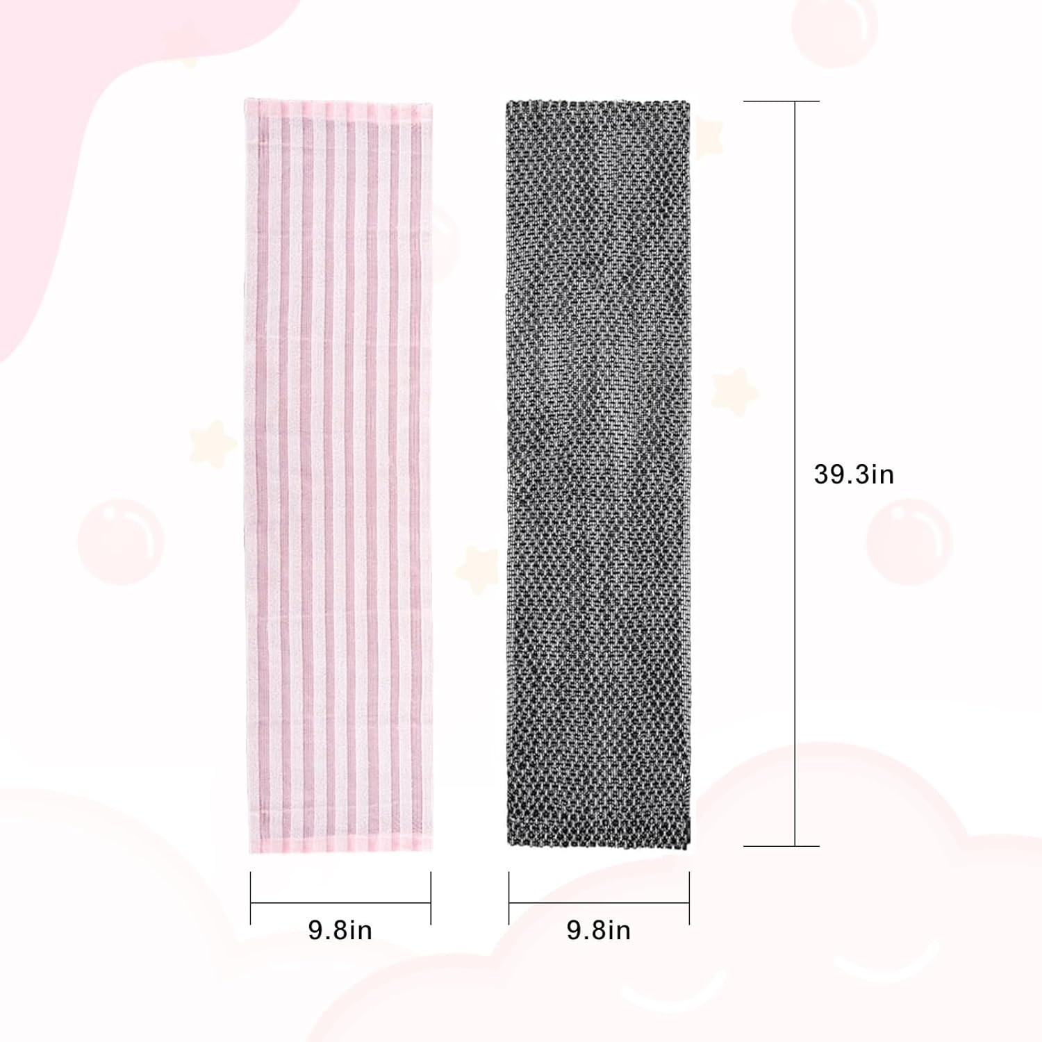 Exfoliating Washcloth Towel 2 Pcs Body Scrubber Back Scrubber for Shower Japanese 40 Inches Bath Tool Wash Cloth Korean Exfoliation Luffah Towel Net Sponge Loofah Body Scrub for Men Women Skin Care