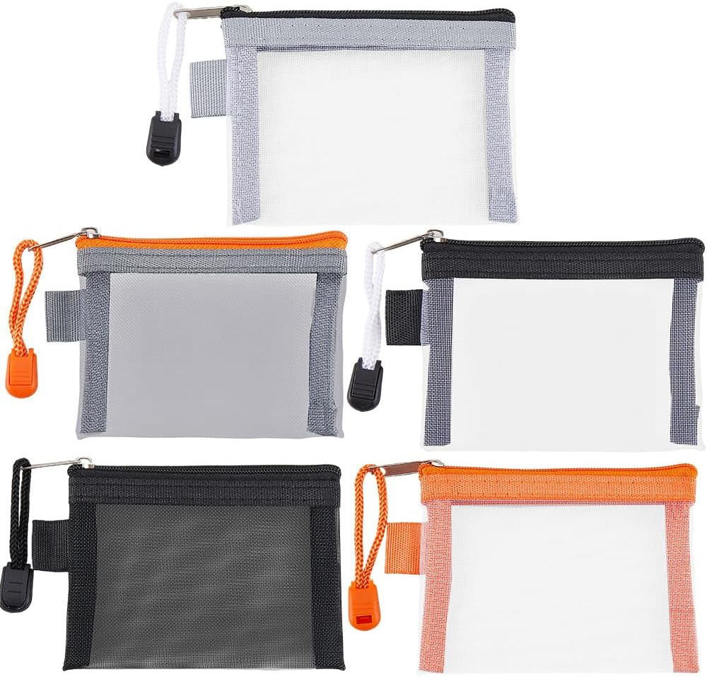 SOFPLATE Pack of 5 3 X 4.5 Inch Mini Mesh Zip Bag Nylon Mesh Cosmetic Bag Pencil Case Portable Make Up/Toiletries Organiser Key Card Holder for Organising Money