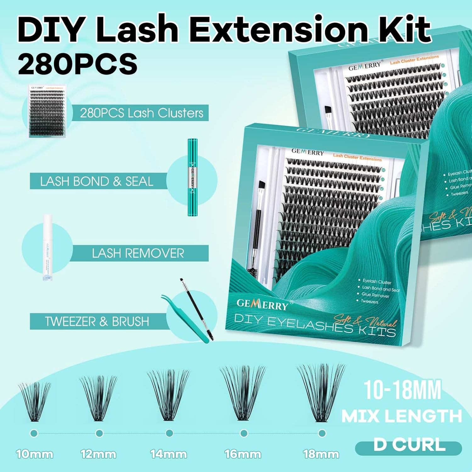 GEMERRY Eyelash Extension Kit Faux Individual Eyelashes Kit 40D DIY Cluster Eyelashes D Curl 0.07Mm 10-18Mm with Bond and Seal Glue Clamp & Cream Remover Eyelash Extension(40D-0.07D-Kit) image number 5