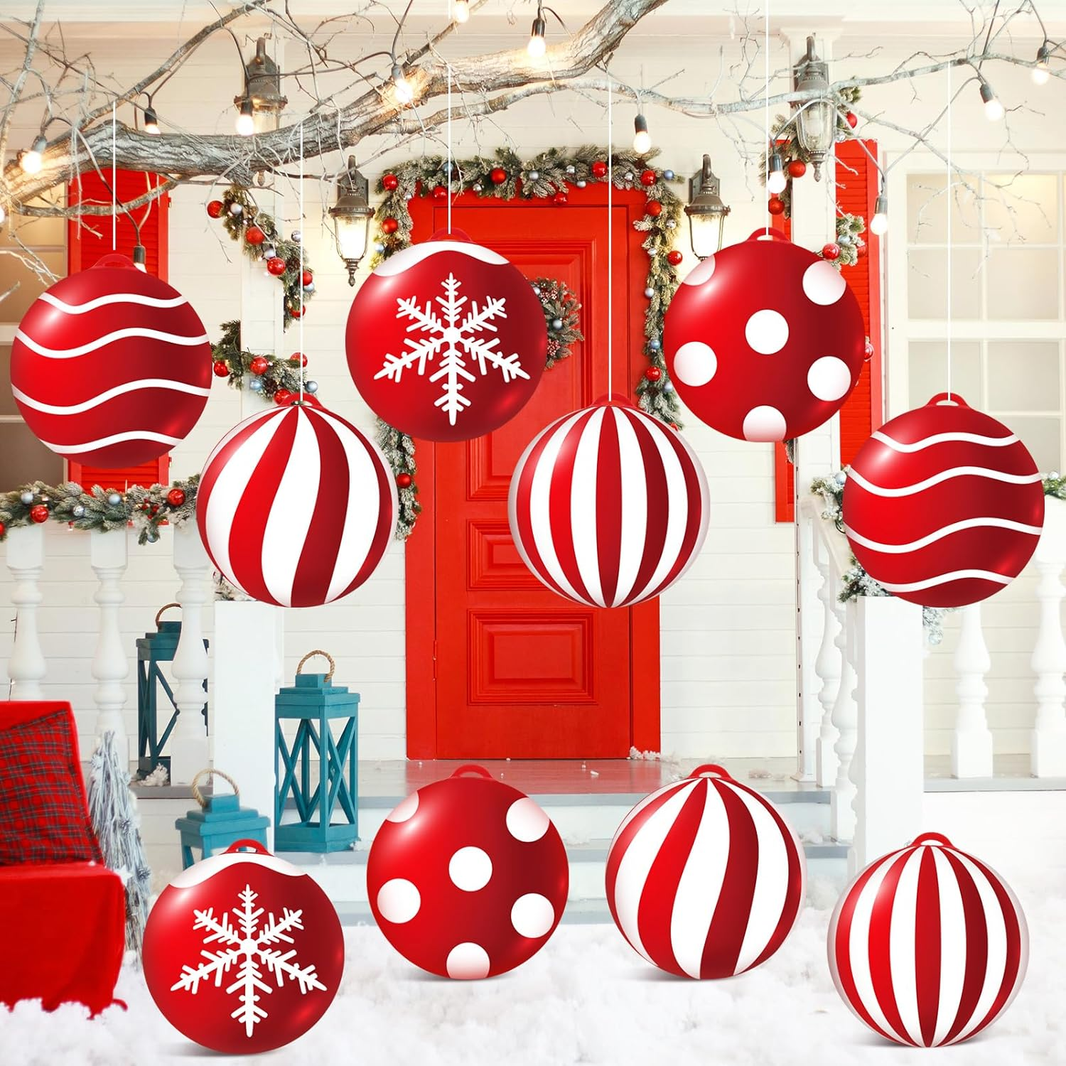 Jetec 10 Pcs Christmas Inflatable Balls Decorations 9 Inch PVC Inflatable Balls Winter Snowman Hanging Ornaments for Outdoor Garden Tree Party(Xmas Ball) image number 2