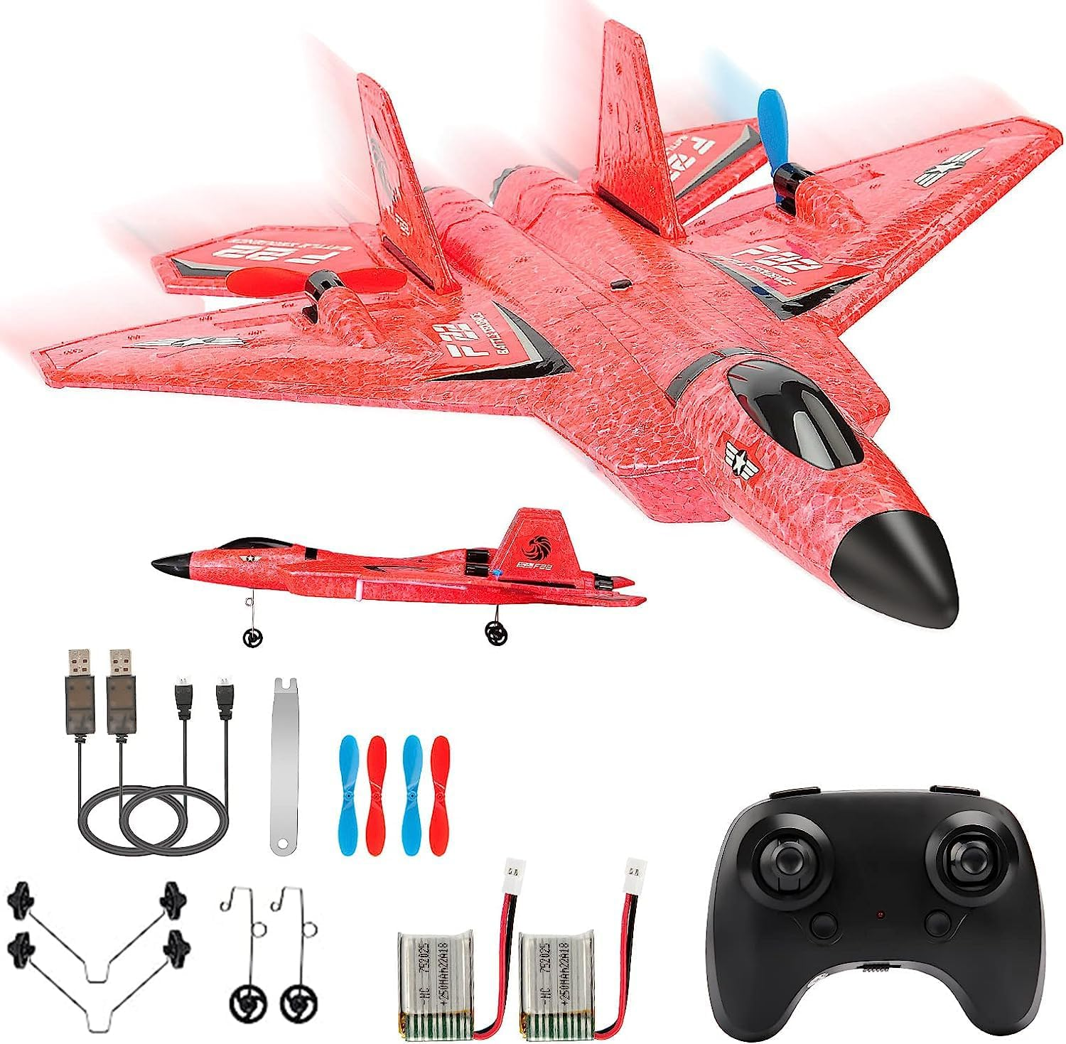 Roofworld RC Plane, F22 Airplane Fighter Ready to Fly, 2.4Ghz 2 Channel Remote Control Airplanes Toy for Boys Girls Kids Beginners Blue02