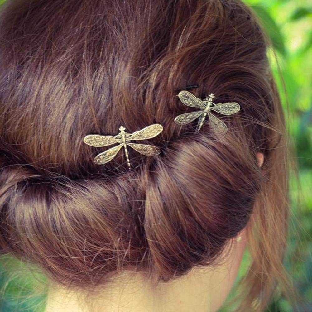 2 Pcs Silver Dragonfly Hair Clip, Pins Hairpins French Barrette Bridal Headdress Wedding Retro Antique Silver Hair Styling Pins,Hair Accessories image number 4