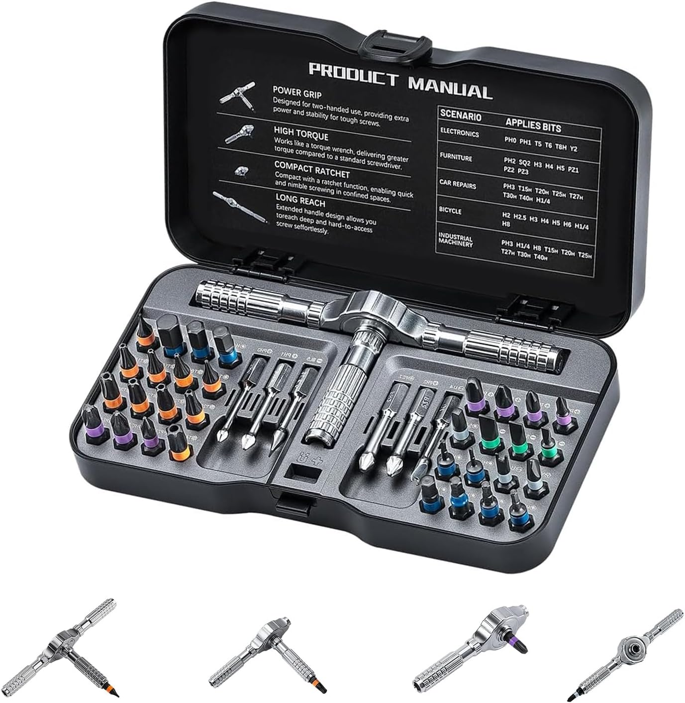 Lecoirrax 40-In-1 Magnetic Screwdriver Set, DIY Ratchet Screwdriver Set with T Detachable Handle, Portable S2 Alloy Steel Steel Repair Tools for DIY, Electronics, Car, Bicycle, Computer(Black) image number 3