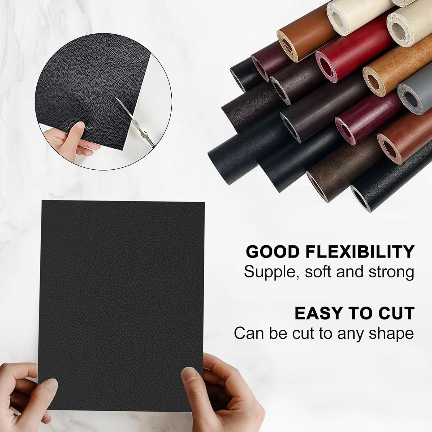 Vivva Leather Repair Tape, 137Cm X 50Cm Self-Adhesive Leather Repair Patch for Couch Furniture Sofas Car Seats, Advanced PU Vinyl Leather Repair Kit (Black) image number 1