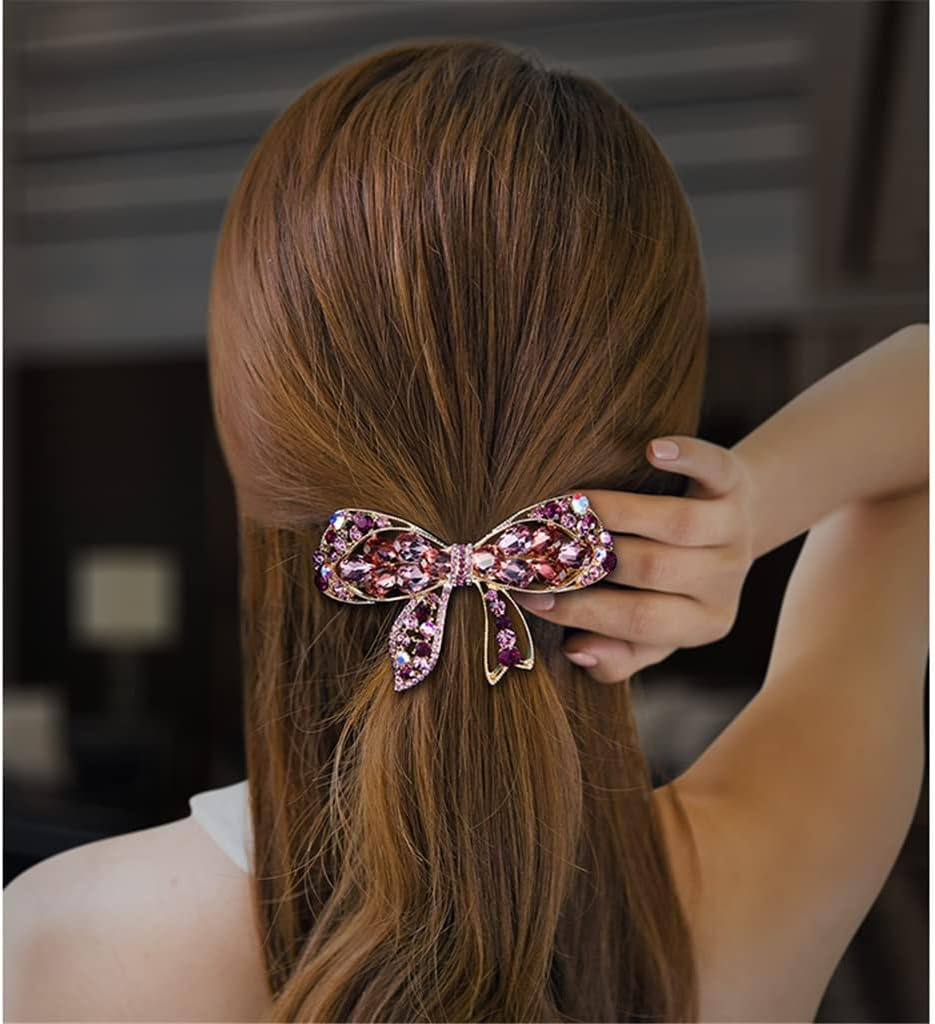 Rhinestone Hairpin,Crystal Barrette,Curl Hair Clip,Bow Hairpin One Word Clip Headdress Hair Accessories Hairpin Female Back Head Top Clip (Color : B, Size : 8.5 * 5.1Cm) image number 1