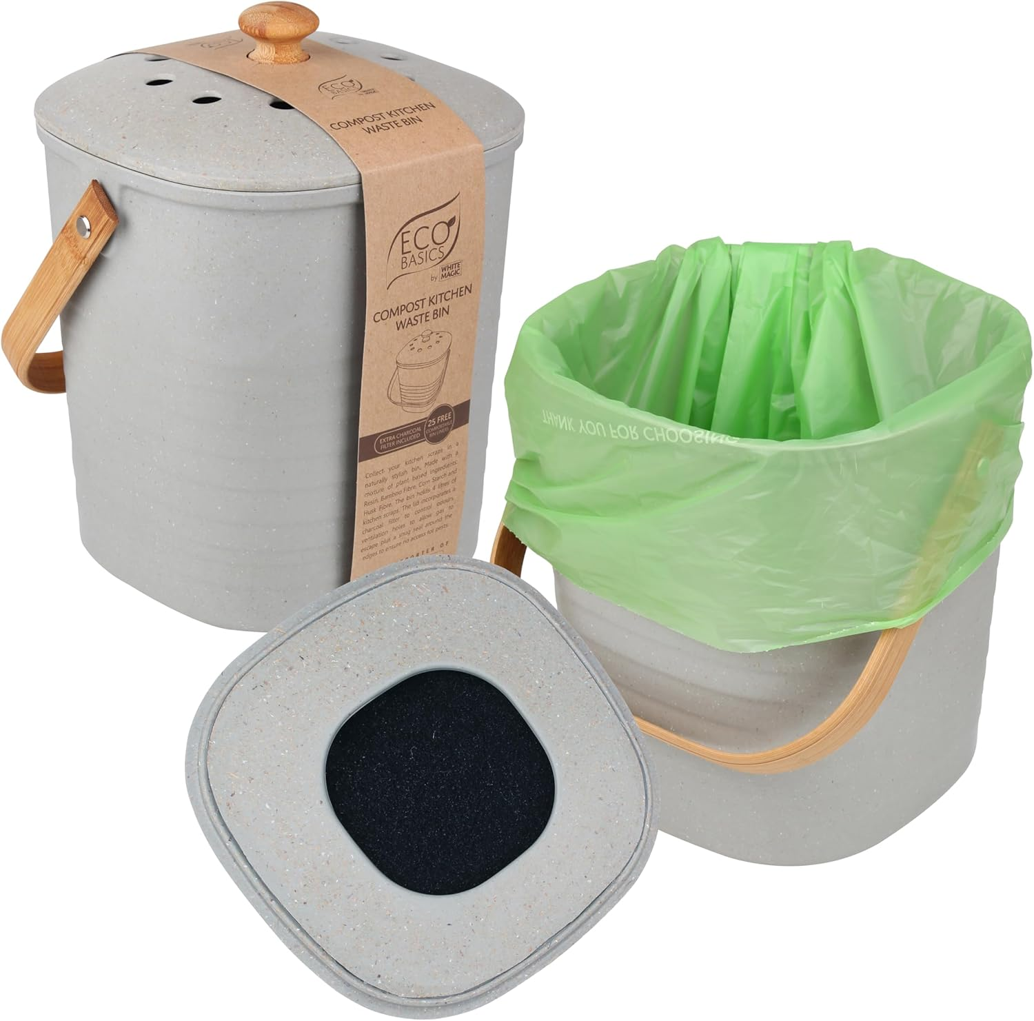 White Magic Eco Basics Compost Kitchen Waste Bin, Granite, 4 Litre Capacity image number 5