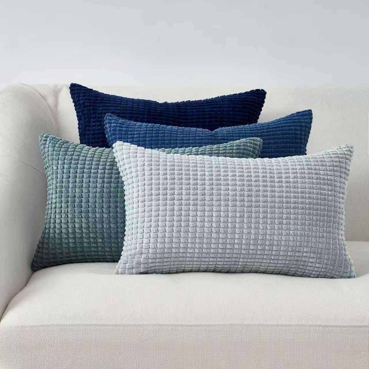 Gioia Casa Corduroy Corn Grain Cushion Covers - Soft Velvet with Hidden Zipper (Blue, 45Cm X 45Cm)